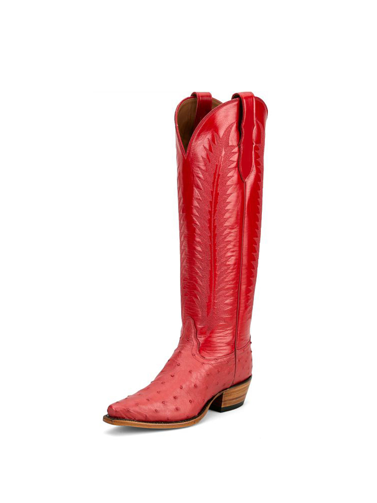Red Ostrich Print Snip-Toe Western Stitch Knee High Cowgirl Boots