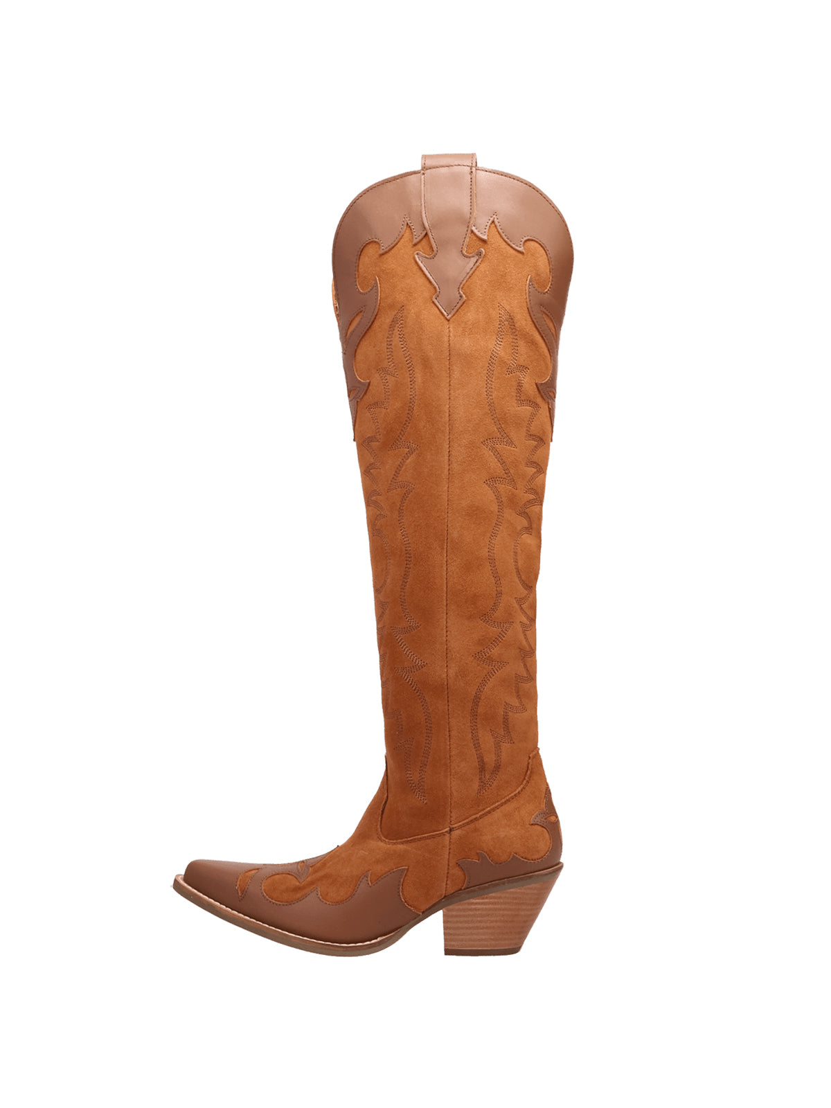 Camel Faux Suede Snip-Toe Embroidery Vegan Leather Applique Wide Calf Knee High Cowgirl Boots