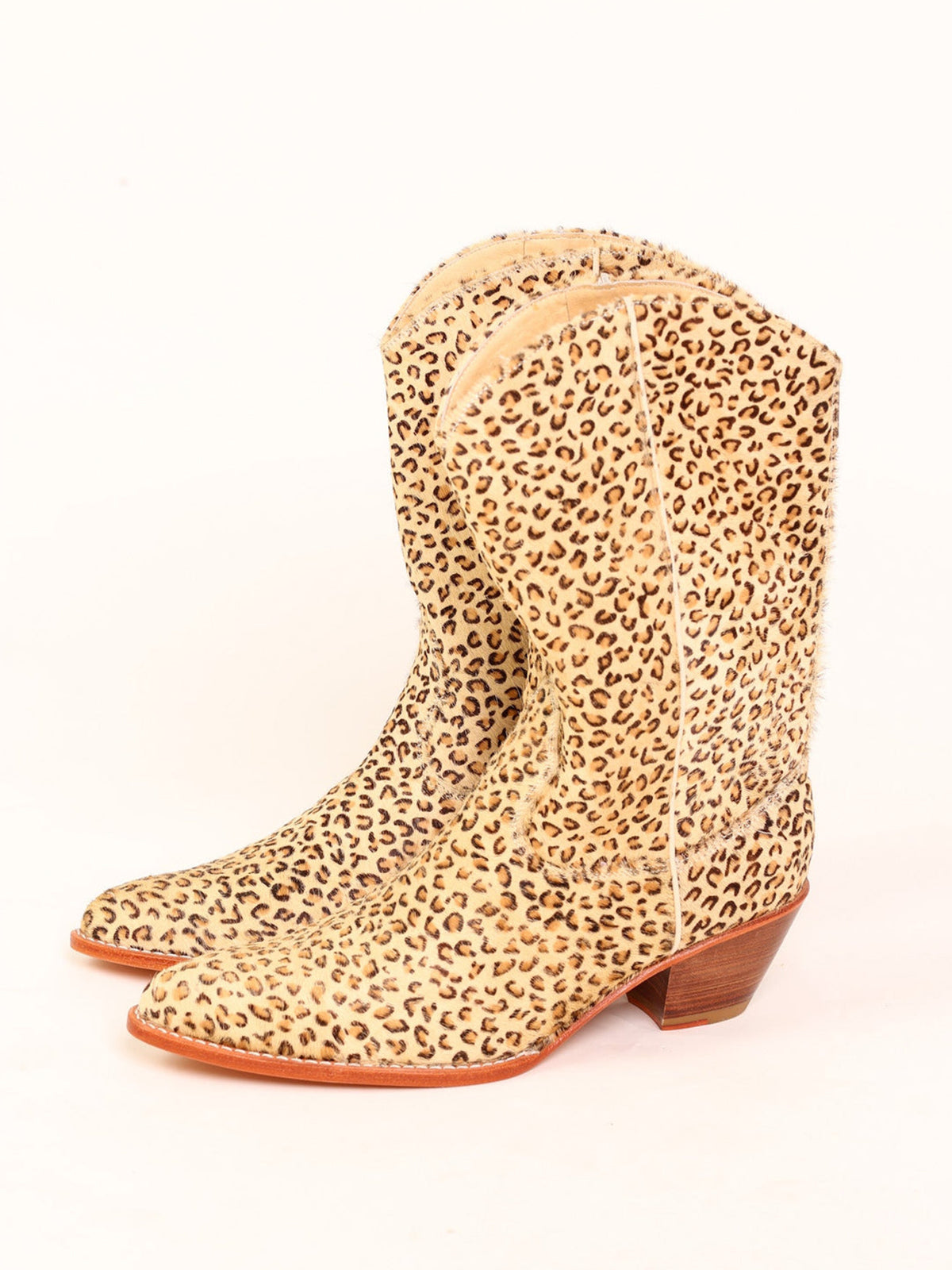 Light Leopard Print Round-Toe Back Full-Zip Simple Cowgirl Boots
