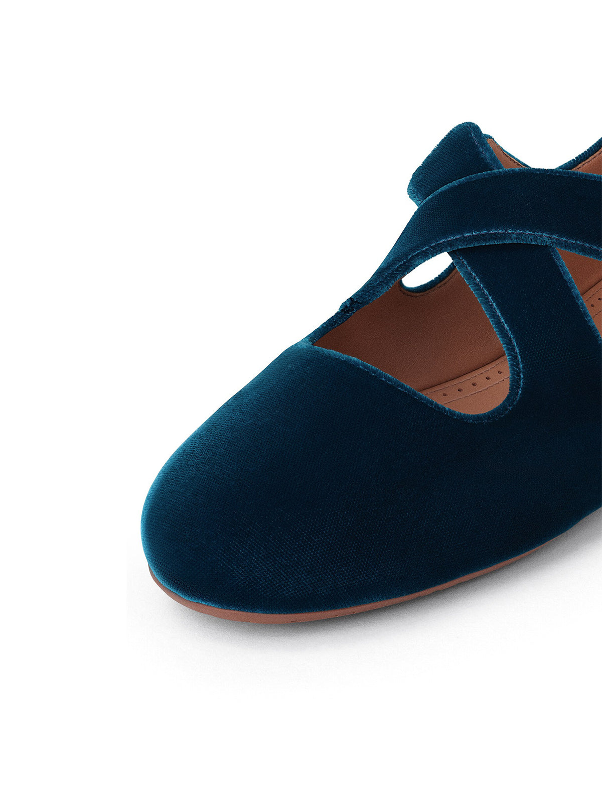 Dark Blue Velvet Round-Toe Criss Cross Strap Ballet Flats