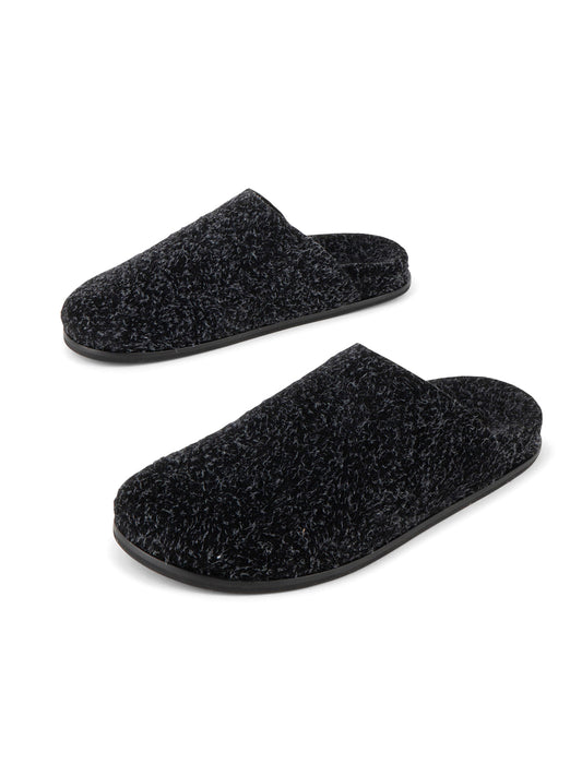 Black Faux Suede Square-Toe Backless Slip-On Chic Flats