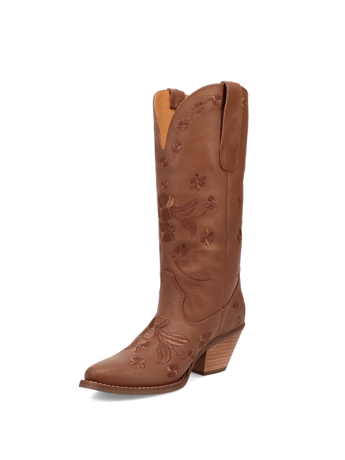 Flowers Embroidery Snip-Toe Mid Calf Cowgirl Boots - Brown