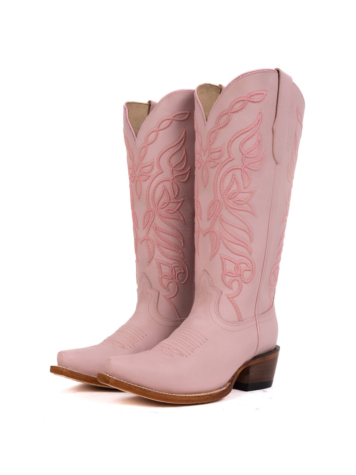 Snip-Toe Sleek Embroidery Half-Zip Knee High Cowgirl Boots For Woman - Pink