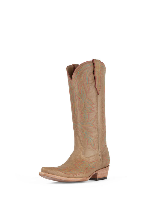Western Embroidery Snip-Toe Classic Mid Calf Cowgirl Boots – Light Tan