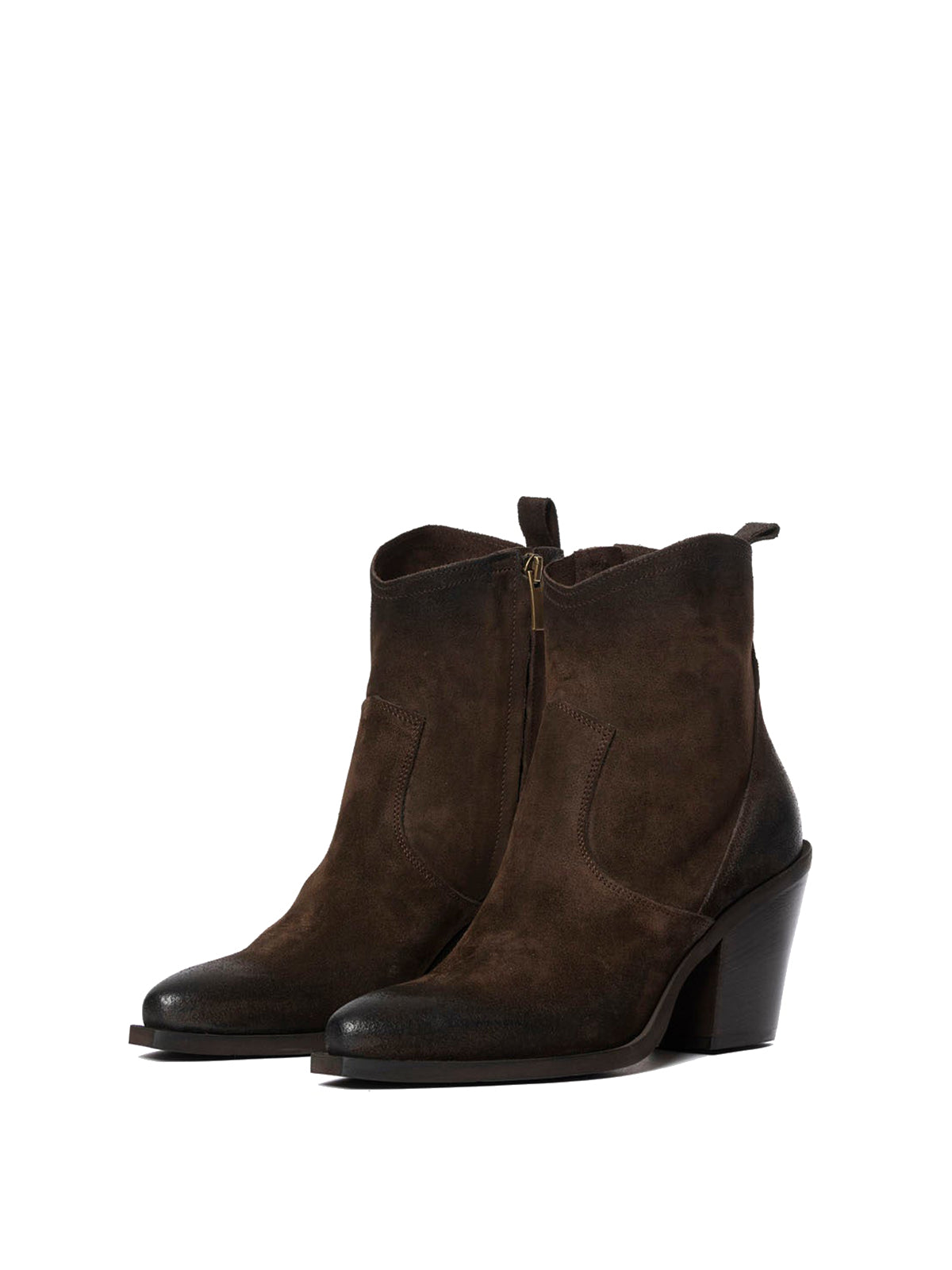 Chocolate Faux Suede Snip-Toe Side Full-Zip Classic Ankle Cowgirl Boots