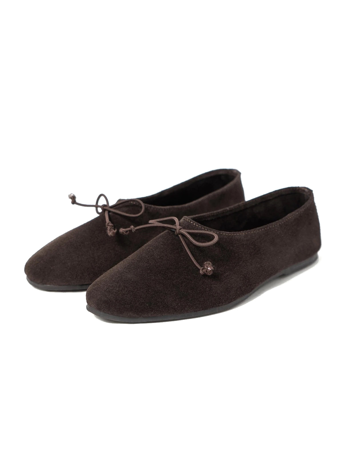 Coffee Cow Suede Round-Toe Front Bow Slip-On Flats