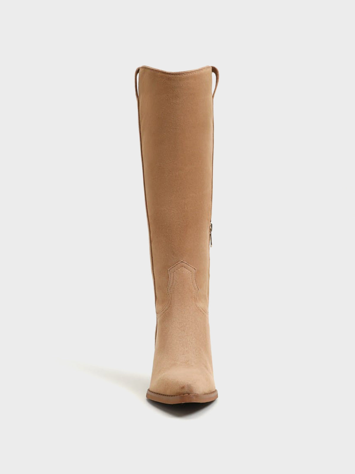Pointed-Toe Chic Western Half-Zip Knee High Cowgirl Boots - Tan Faux Suede