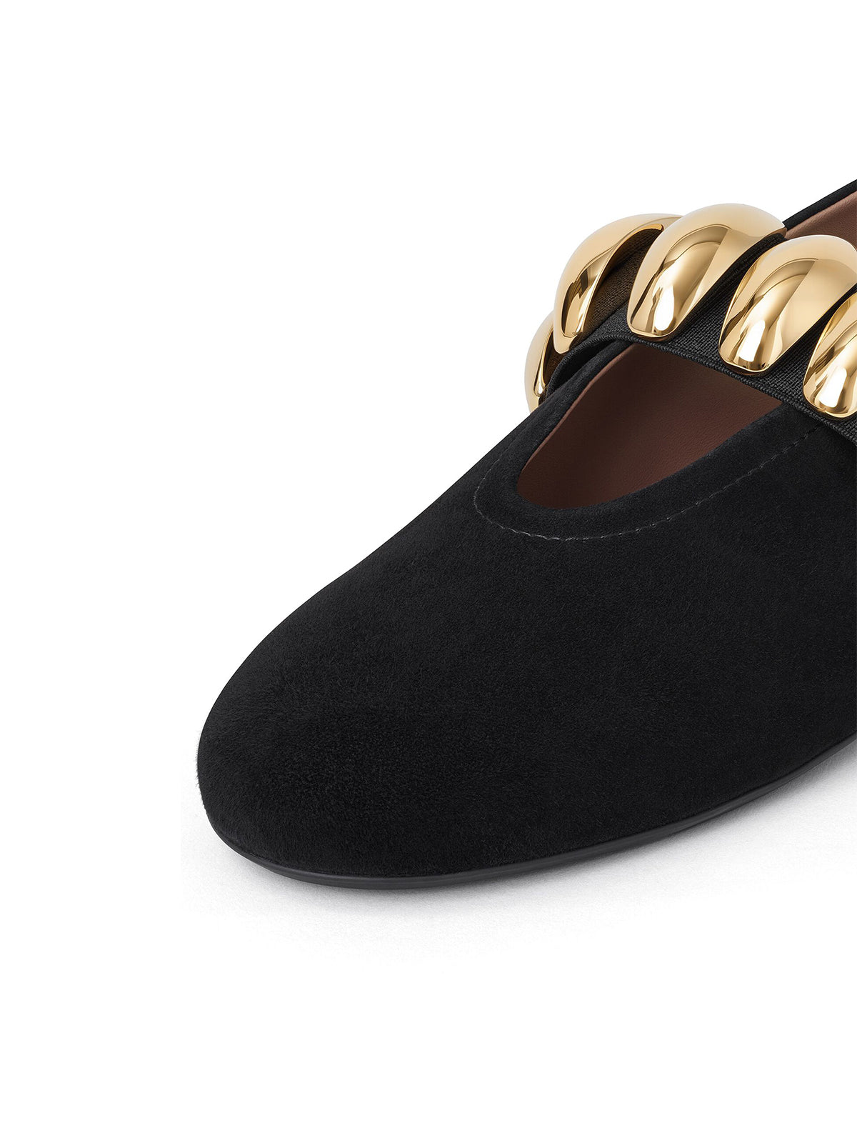 Black Faux Suede Round-Toe Jewel Mary Jane Ballet Flats
