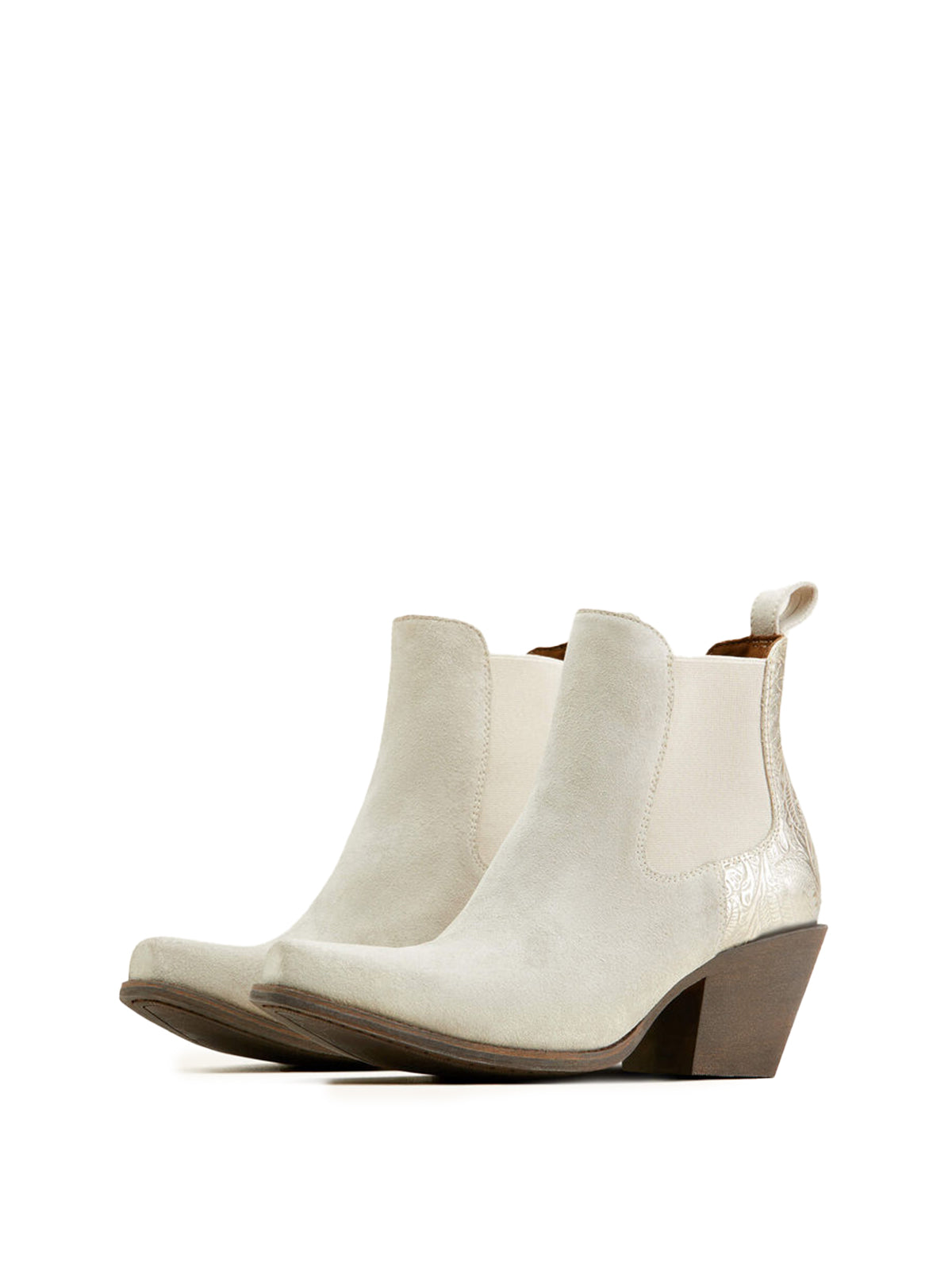 Metallic White Faux Suede Snip-Toe Simple Short Ankle Western Boots