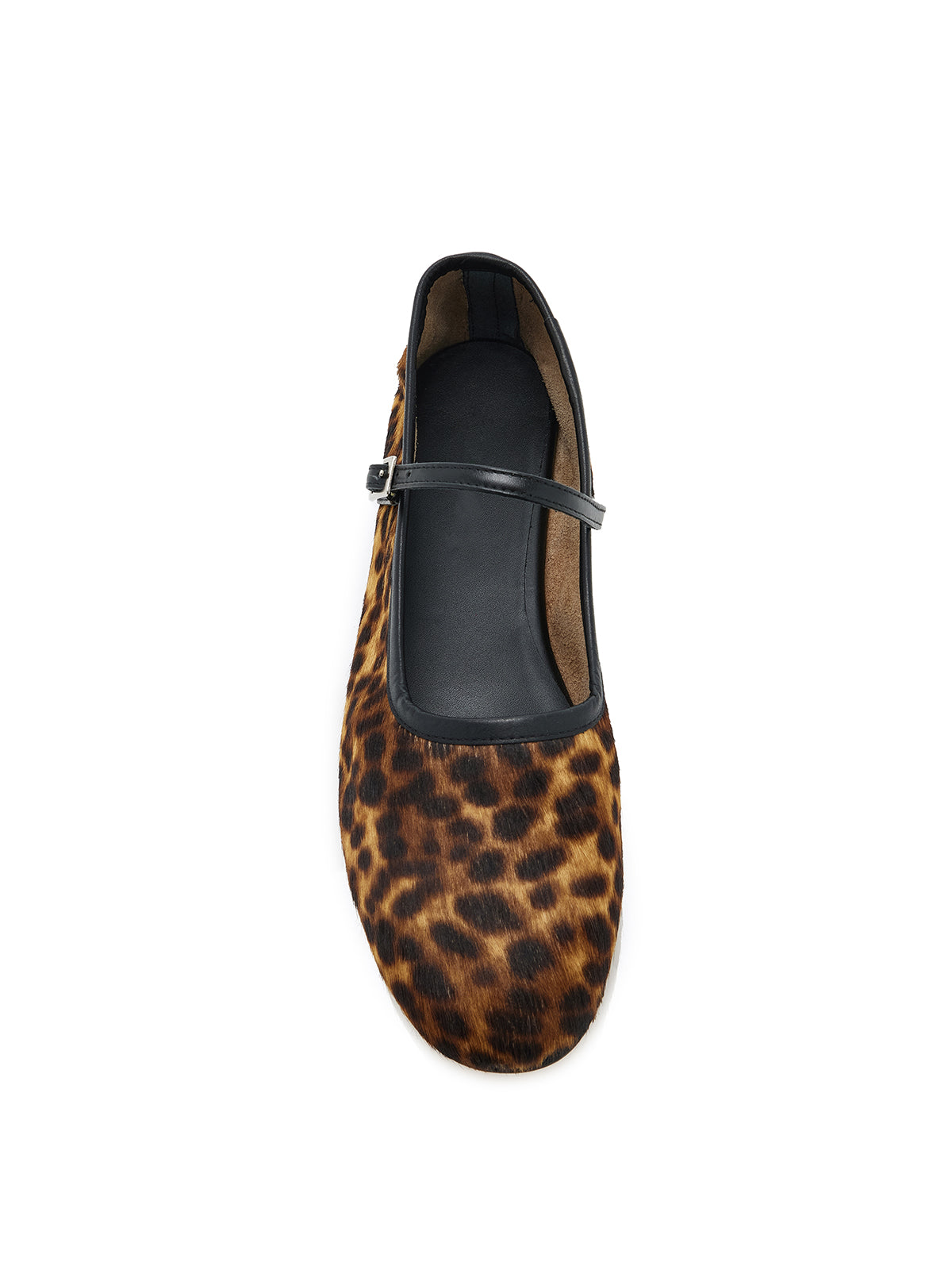 Leopard Pony Hair Round-Toe Bridge Strap Ballet Flats