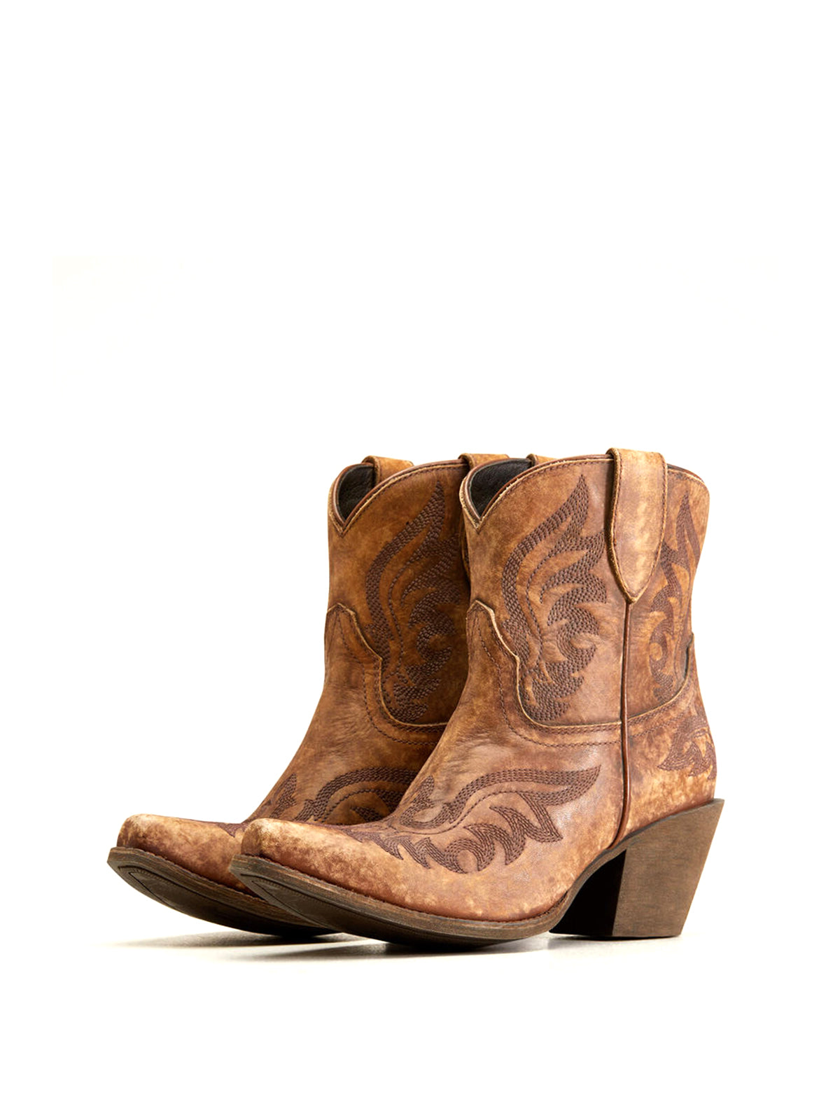 Caramel Brown Stitch Almond-Toe Cowgirl Short Ankle Western Boots