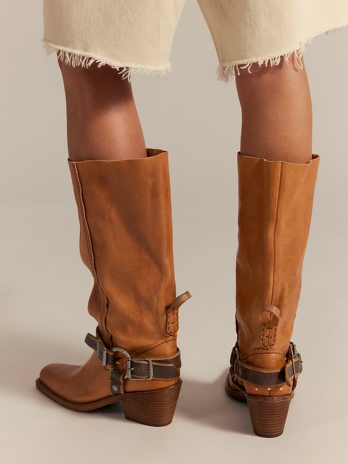 Vintage Brown Square-Toe Western Mid Calf Cowgirl Boots