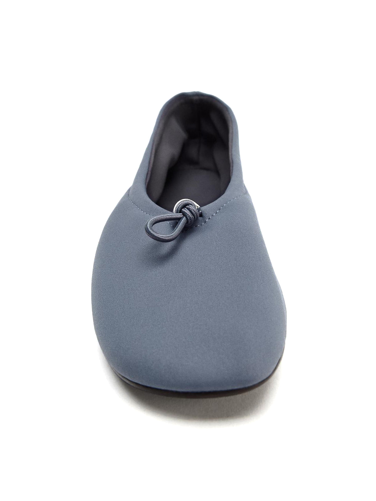 Blue Elastic Fabric Round-Toe Adjustable Front Pull Tab Ballet Flats