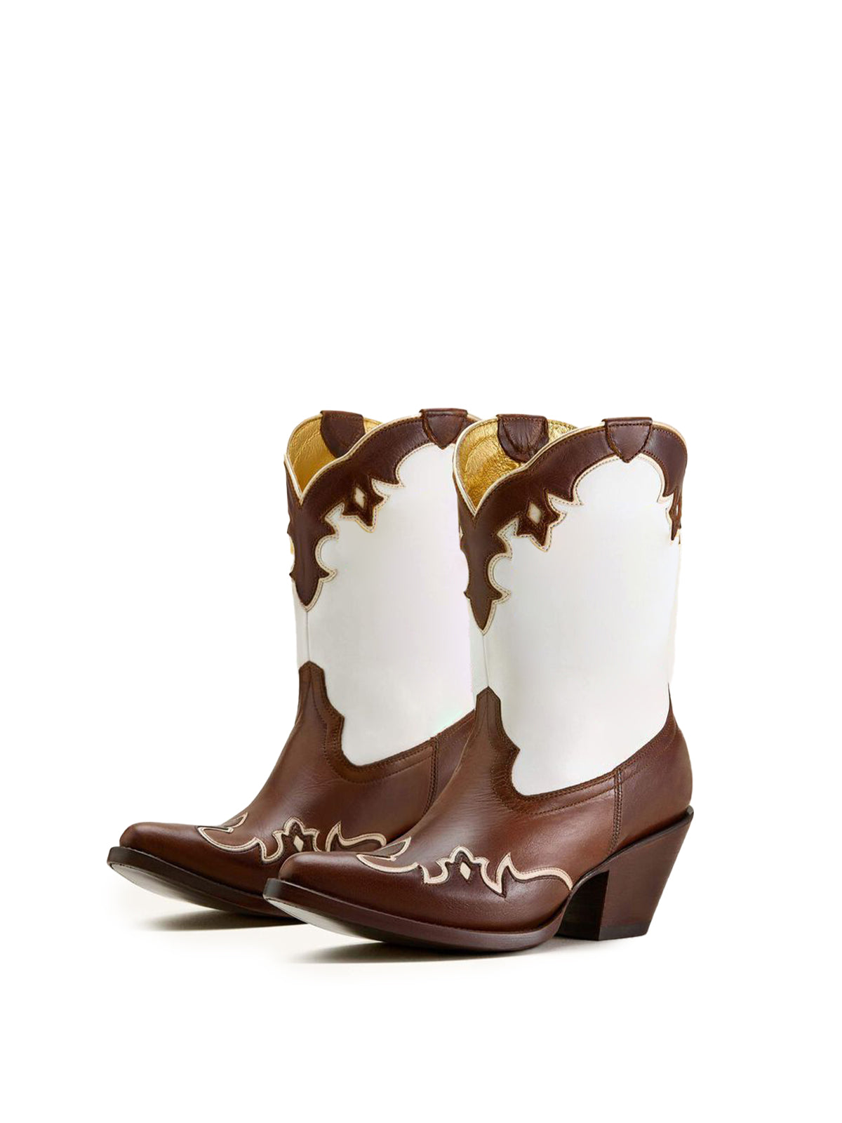 Metallic Mocha Brown Pointed-Toe Applique Western Mid Calf Boots