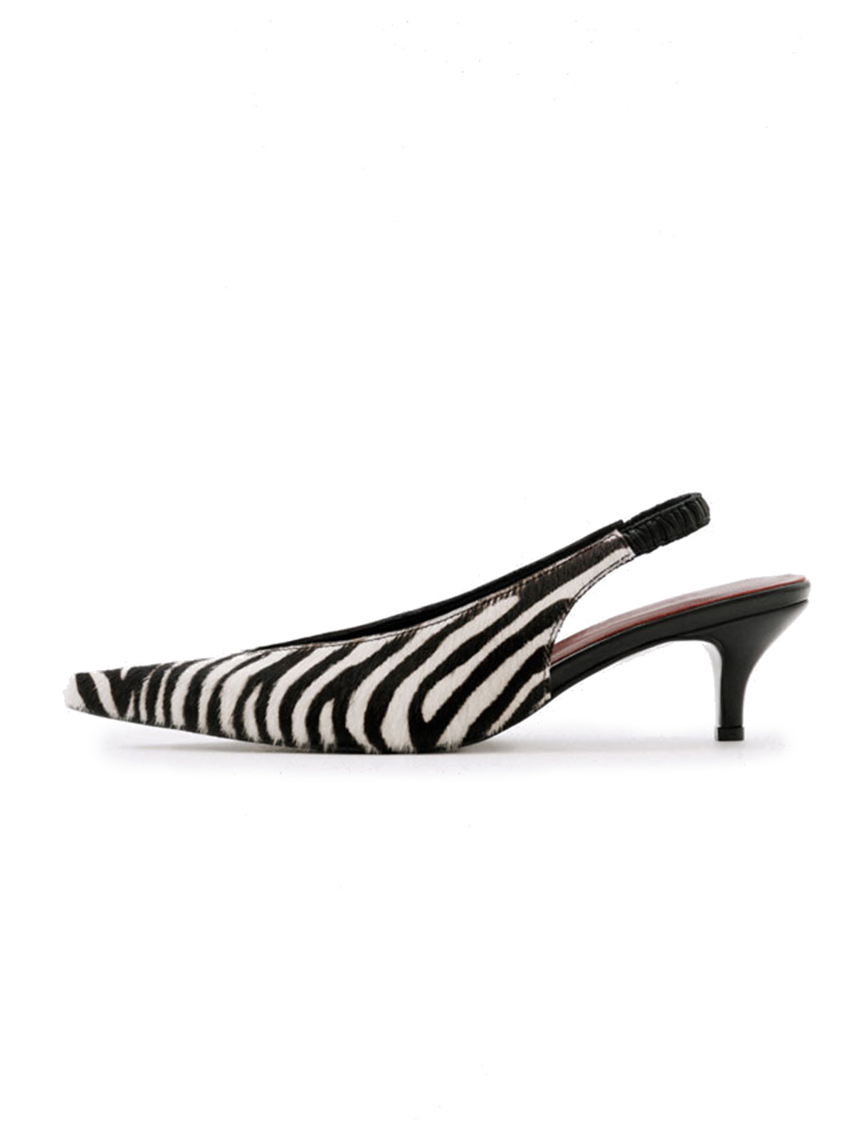 Zebra Print Pony Hair Vegan Leather Pointed-Toe Back Strap Kitten Heels