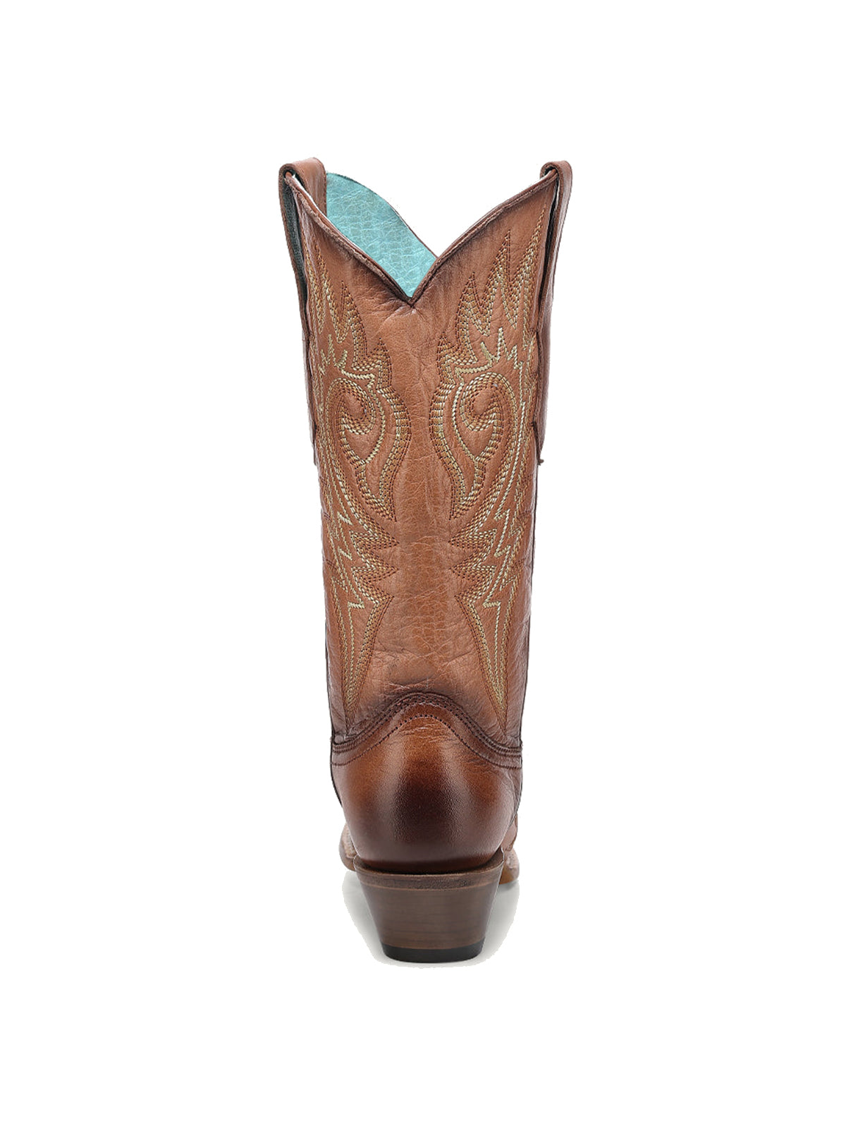 Brown Snip-Toe Flame Embroidery Mid Calf Classic Cowgirl Boots