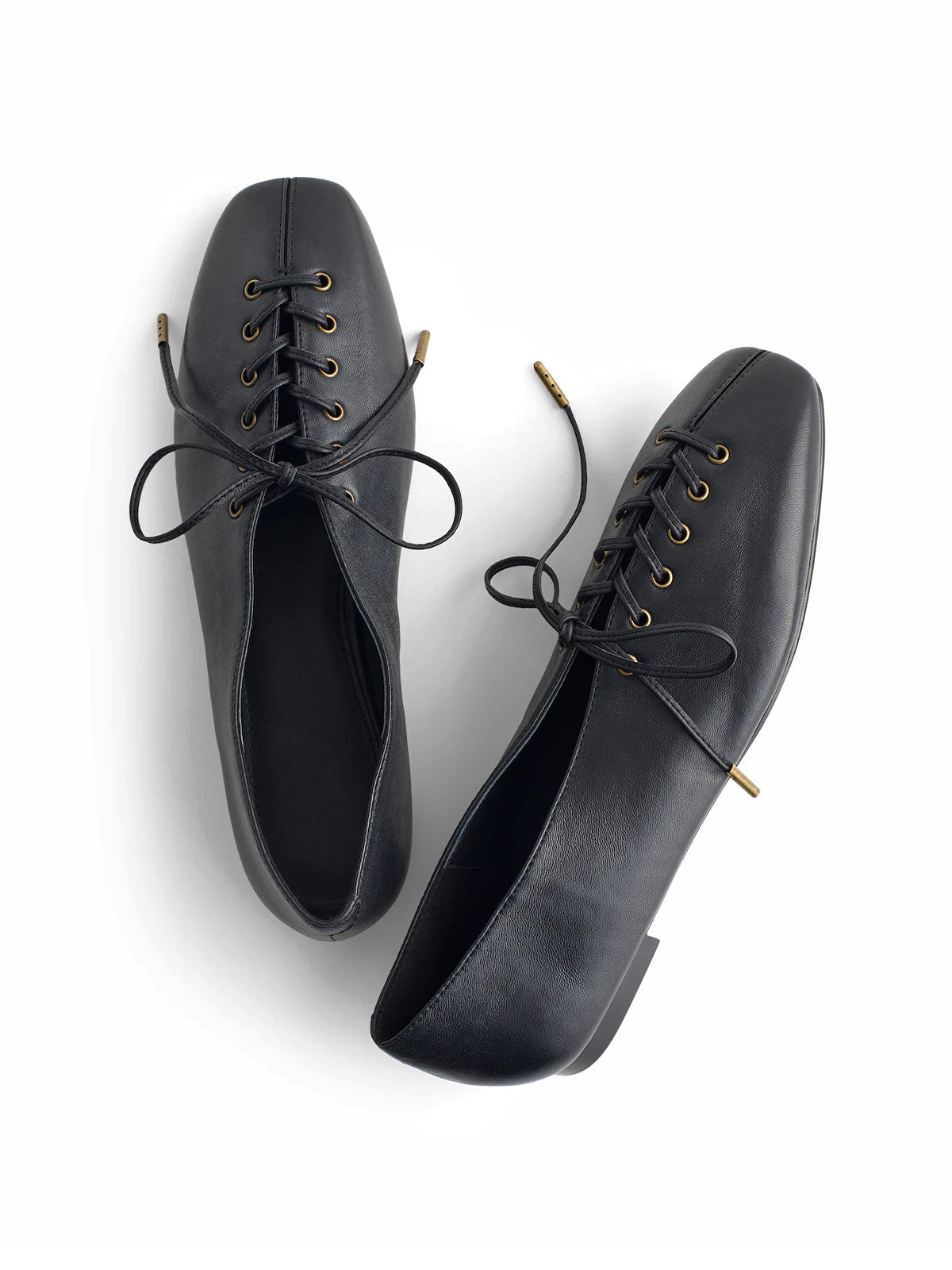 Black Square-Toe Chic Lace-Up Slip-On Flats