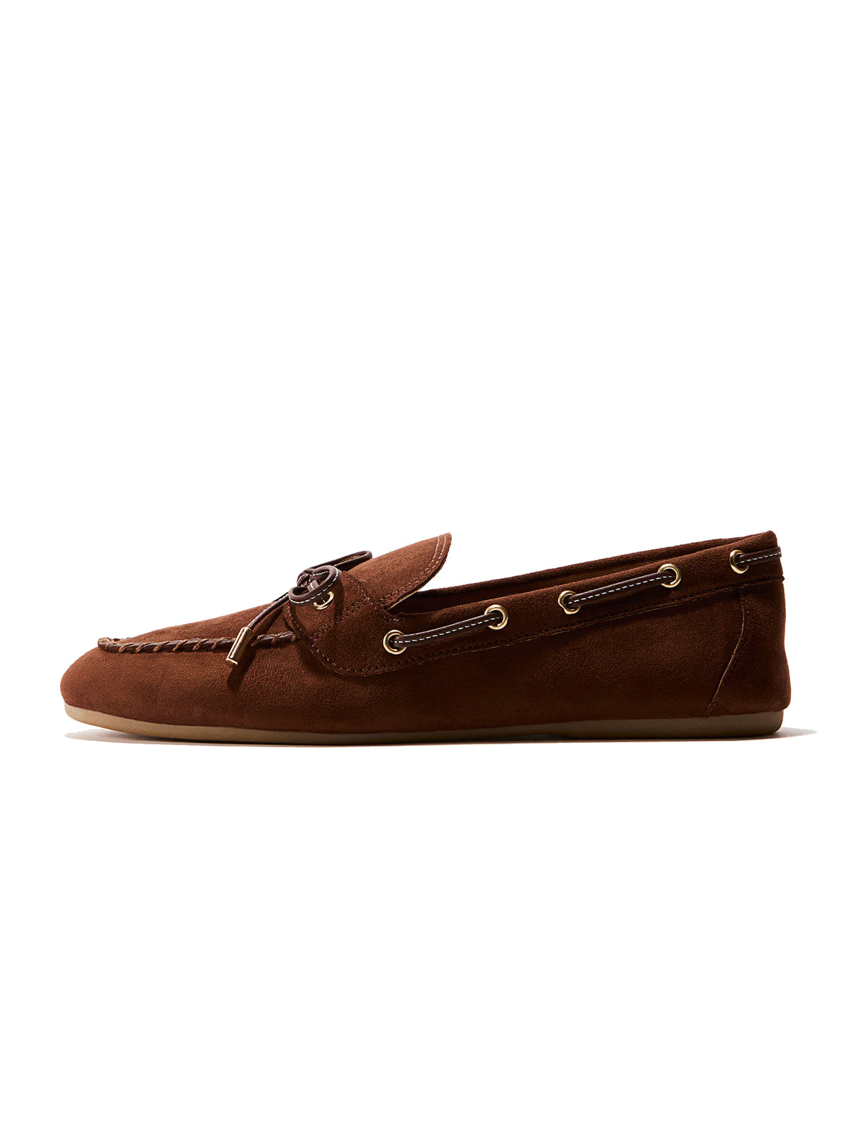Coffee Faux Suede Round-Toe Front Chic Bow Slip-On Flats