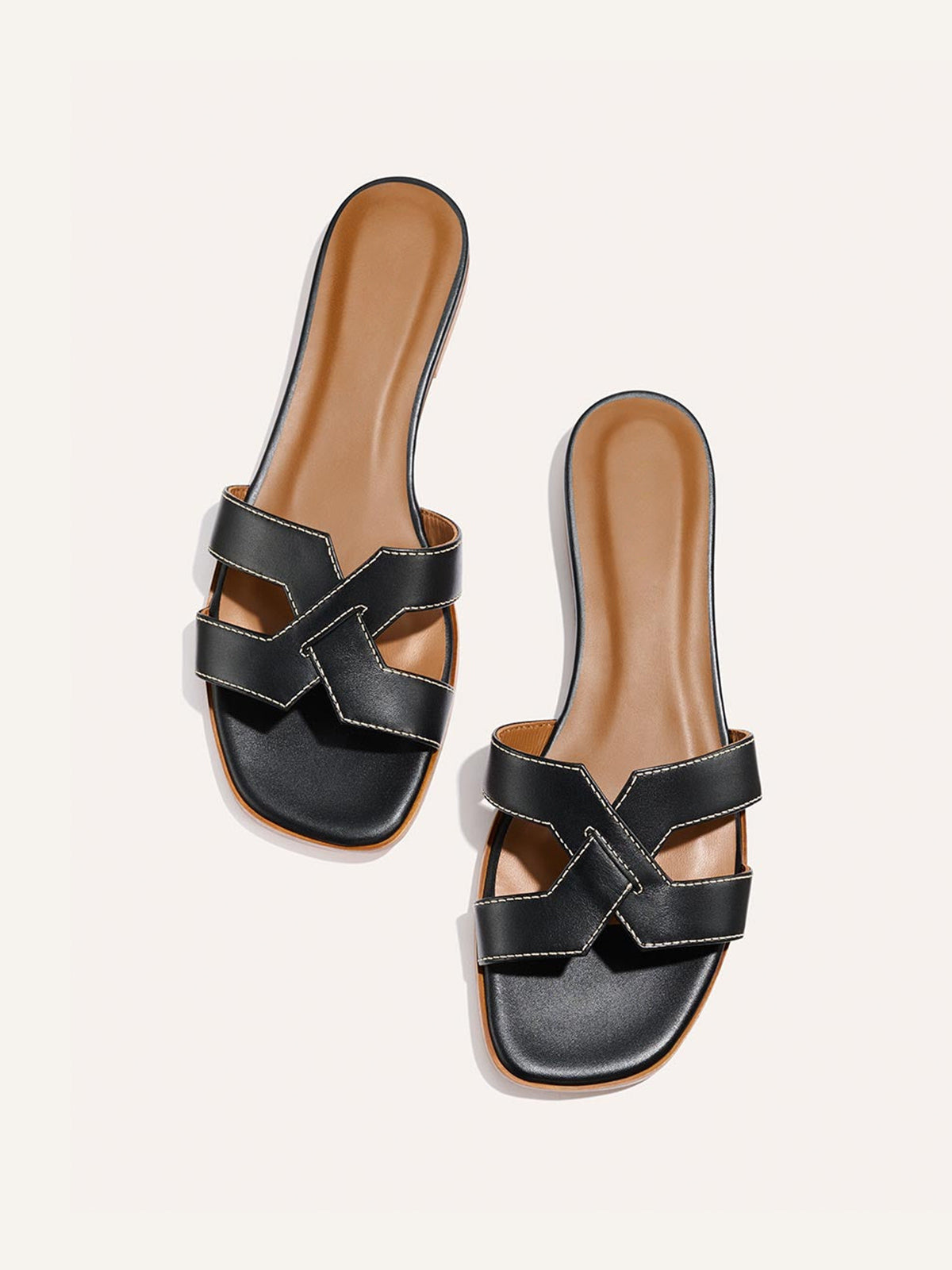 Black Square-Toe Stylish Backless Sandals Flats