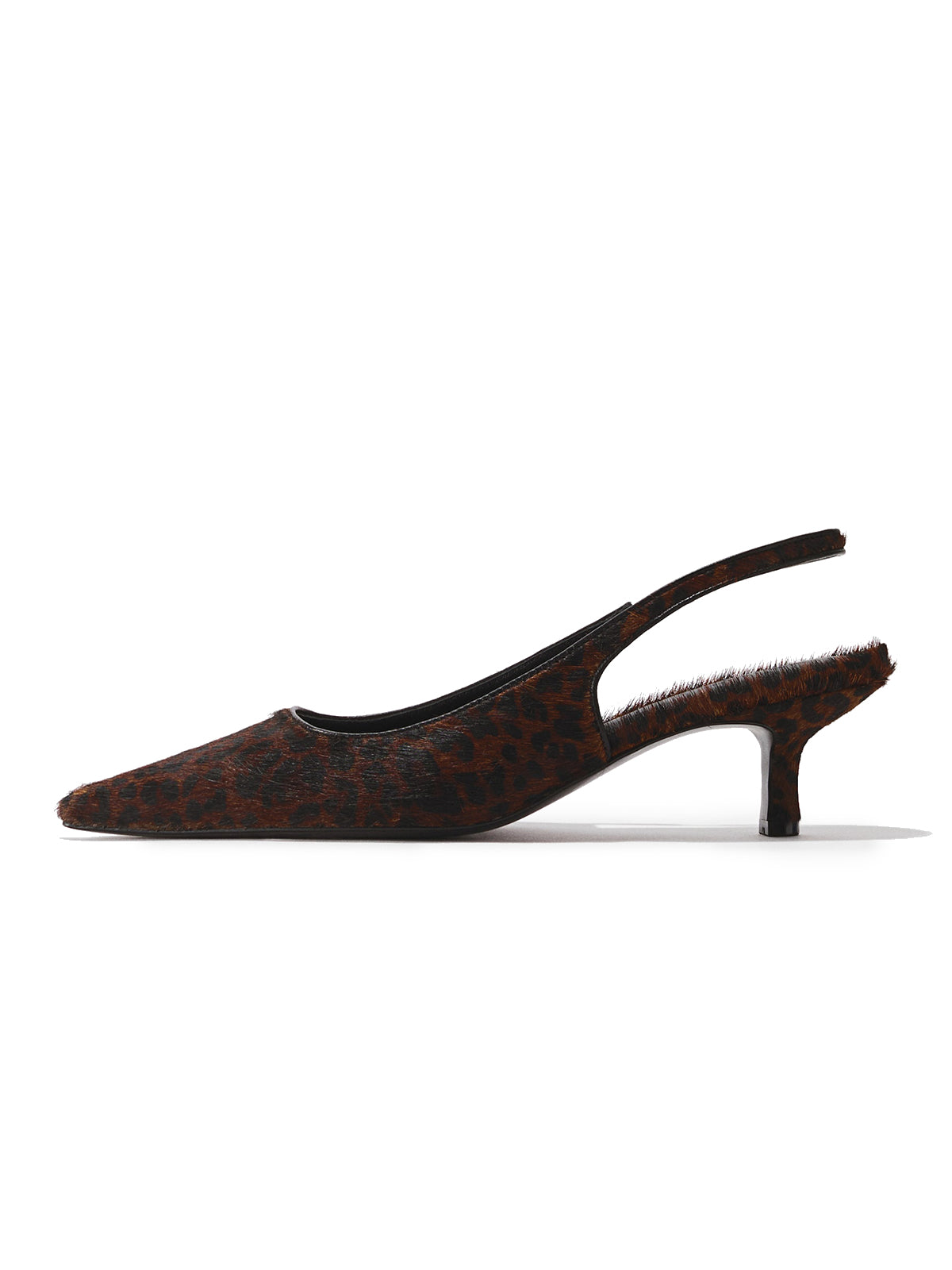 Dark Leopard Print Pony Hair Vegan Leather Pointed-Toe Chic Slingback Kitten Heels