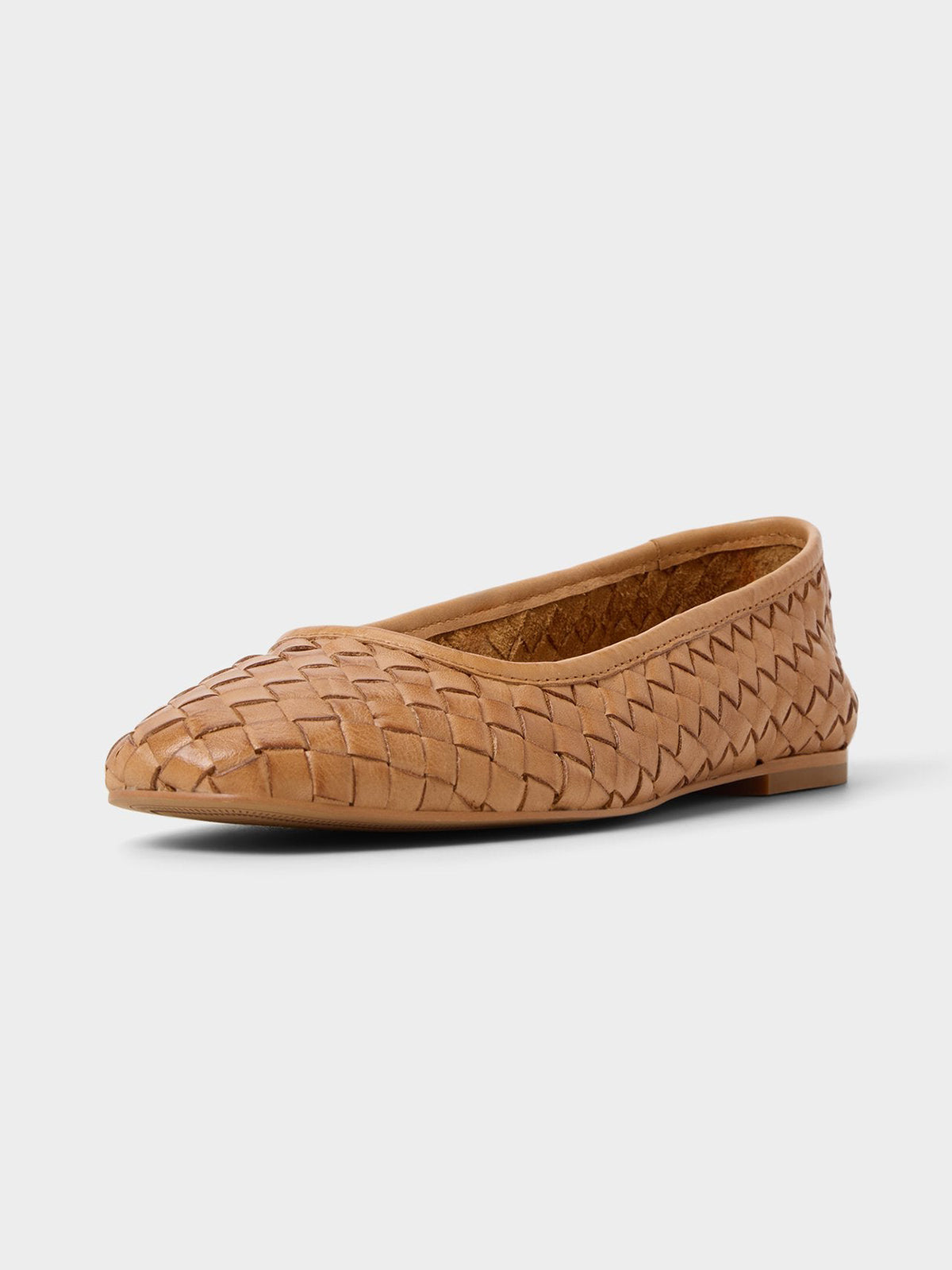 Brown Woven Vegan Leather Square-Toe Simple And Classic Ballet Flats