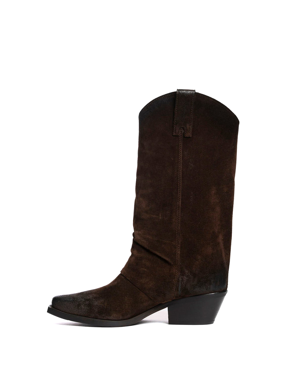 Dark Brown Faux Suede Snip-Toe Mid Calf Simple Classic Cowgirl Boots