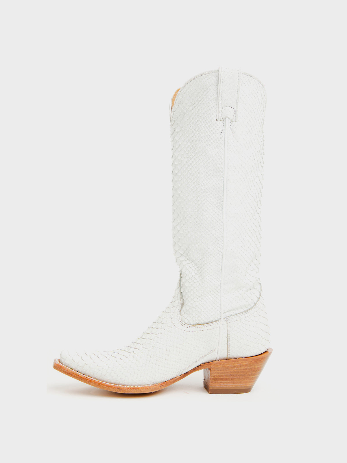 White Snakeskin Print Snip-Toe Sleek Wide Calf Knee High Cowgirl Boots