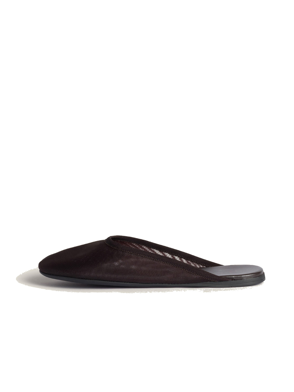 Dark Brown Mesh Round-Toe Backless Slippers Flats