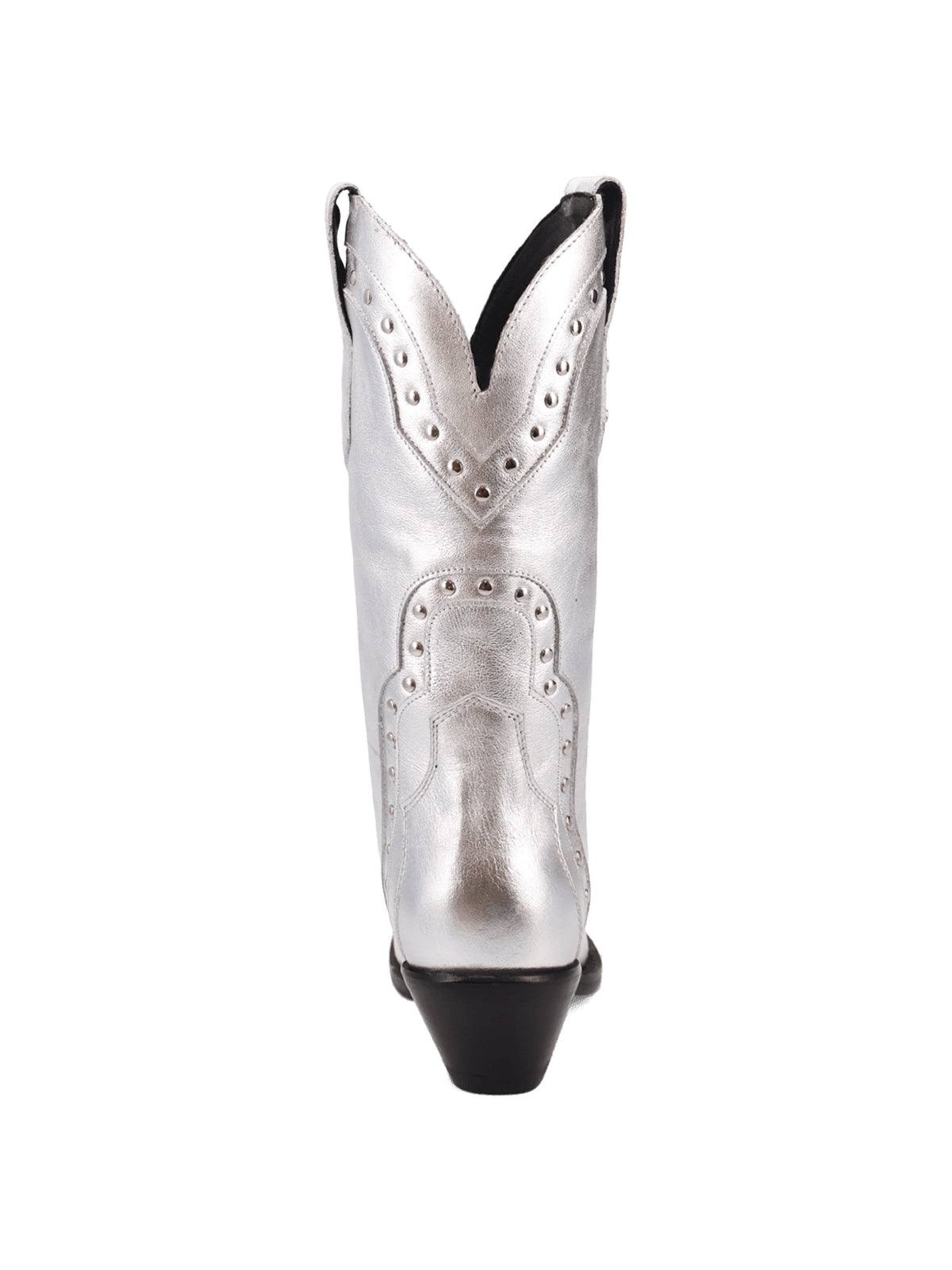 Studded Snip-Toe Classic Mid Calf Cowgirl Boots - Metallic Silver