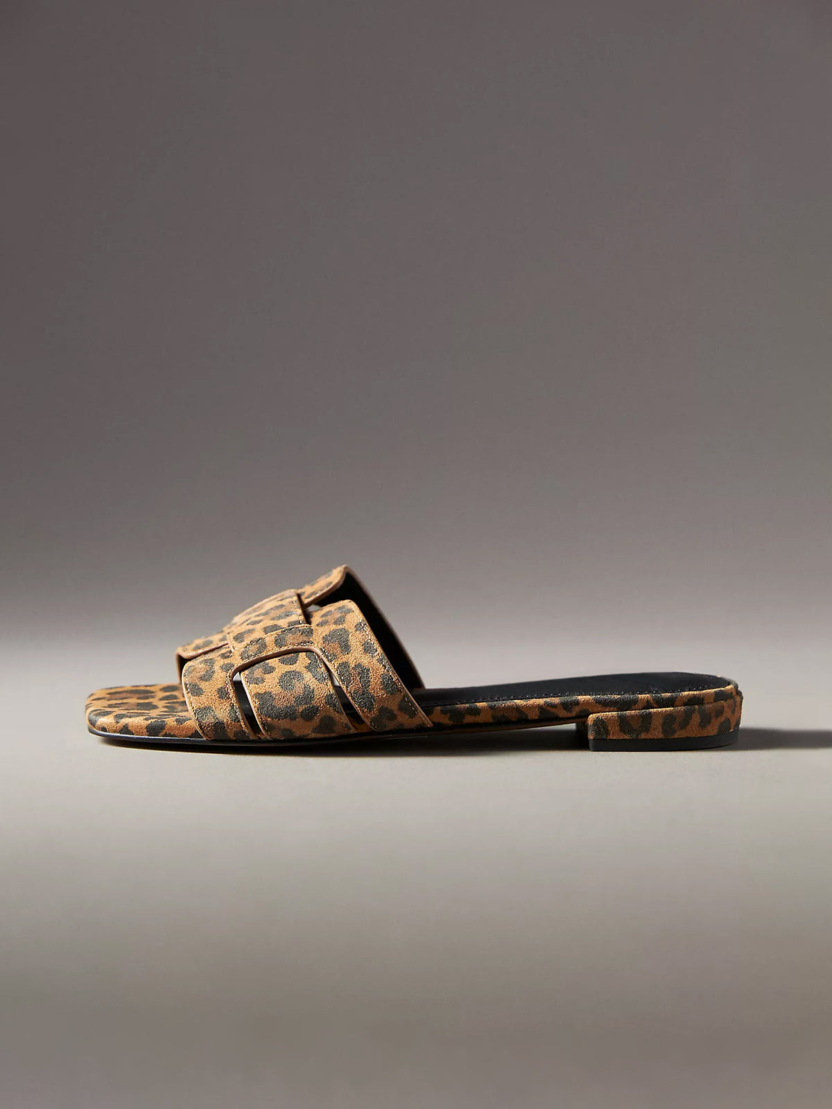 Brown Leopard Square-Toe Slip-On Sandals