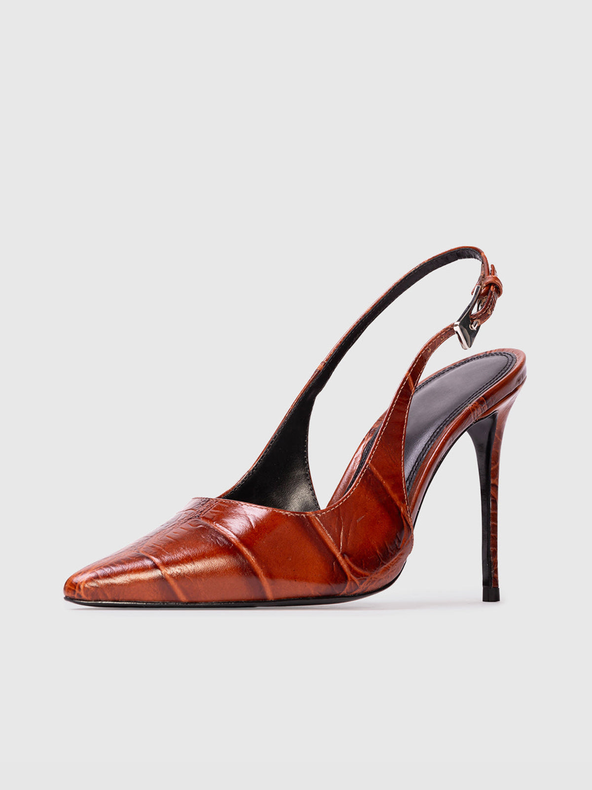 Red Pointed-Toe Crocodile Print Slingback High Heels