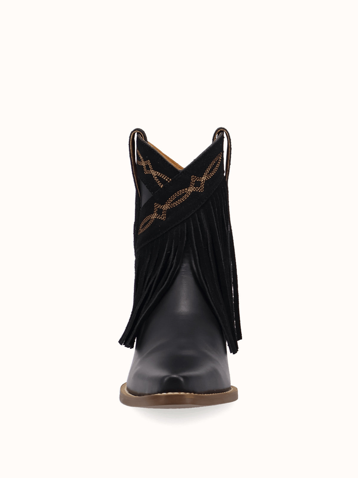 Black Snip-Toe Faux Suede Fringe Chic Ankle Cowgirl Boots