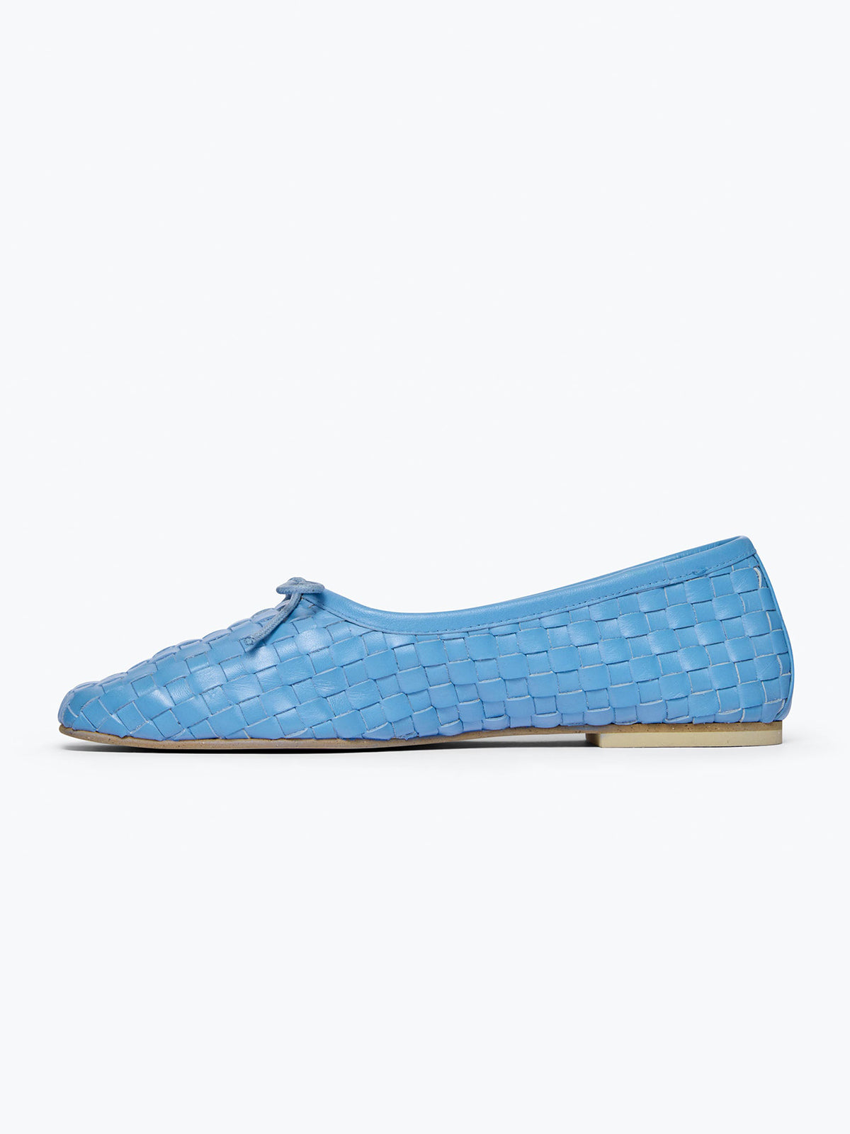 Woven Vegan Leather Square-Toe Front Bow Slip-On Ballet Flats - Blue