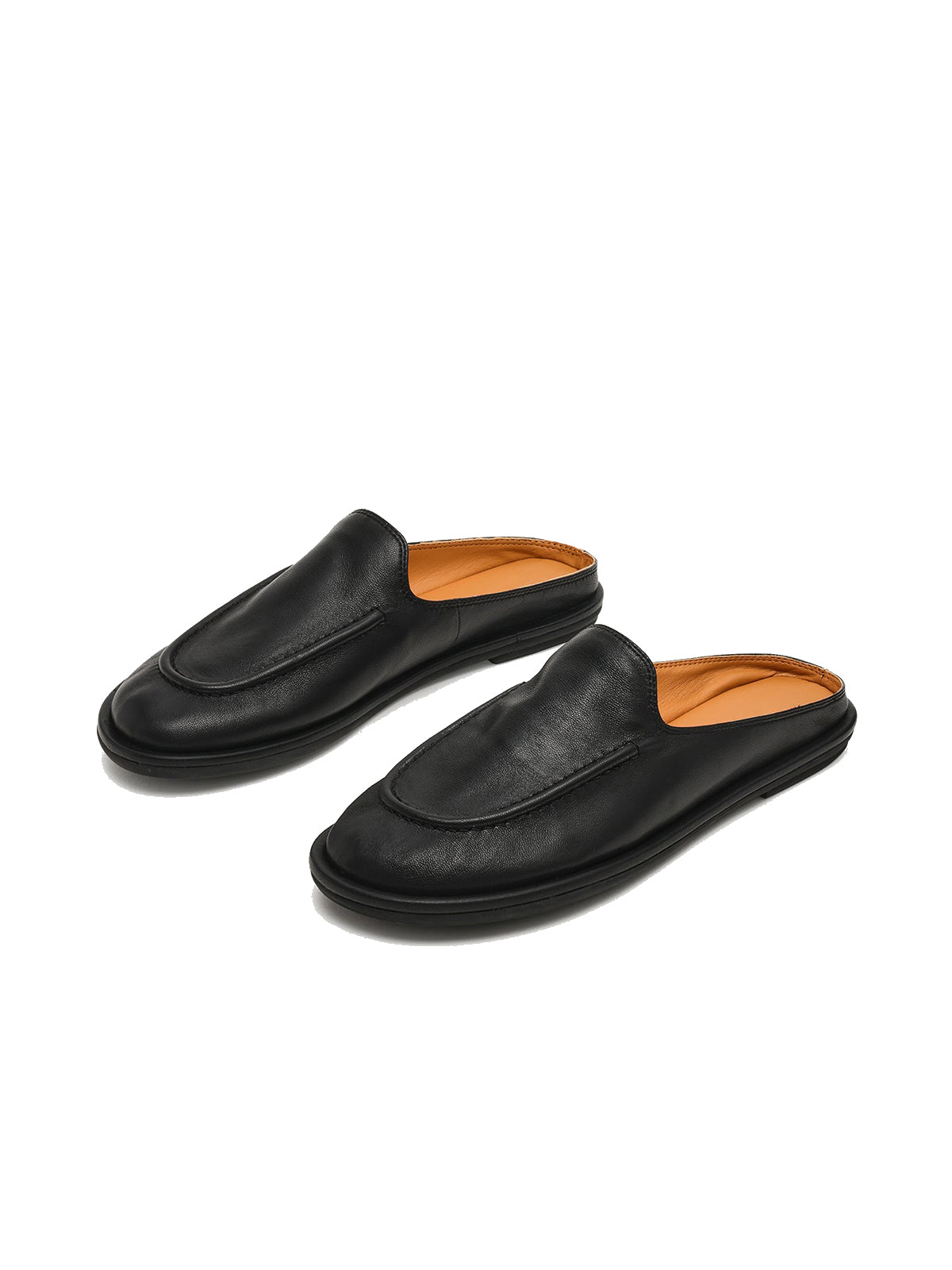 Black Vegan Leather Round-Toe Slip-On Backless Flats