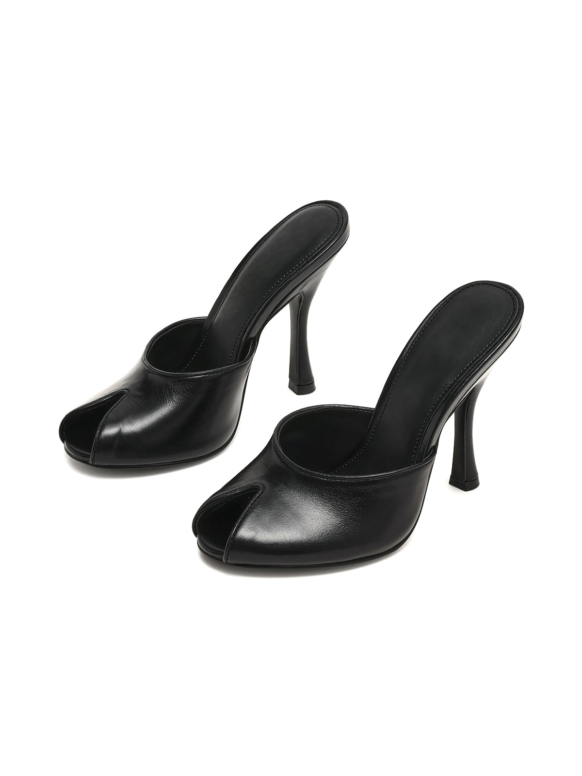 Black Peep Round-Toe Slip-On Backless Mules High Heels