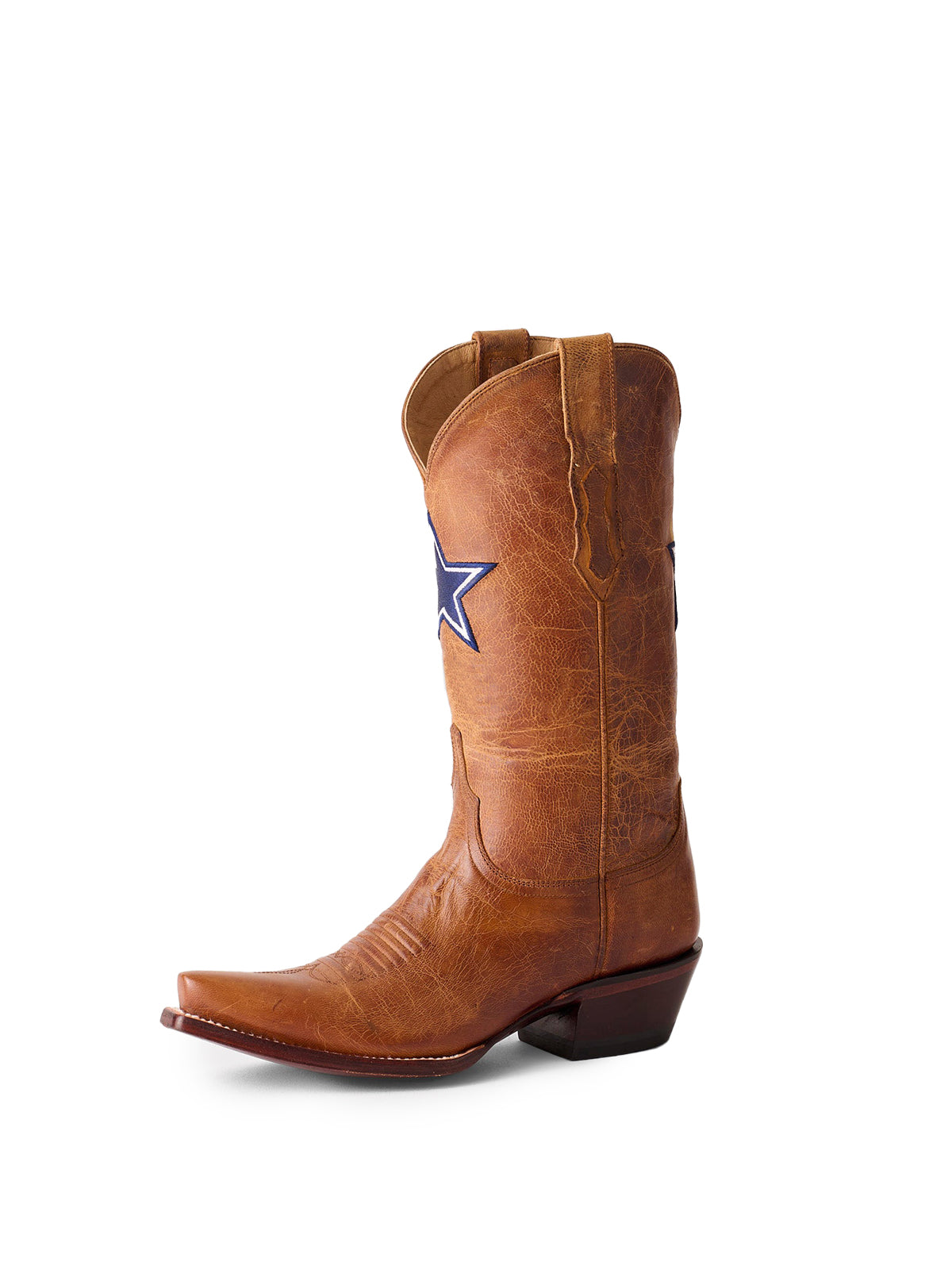 Distressed Brown Snip-Toe Star Embroidery Mid Calf Cowboy Boots For Women