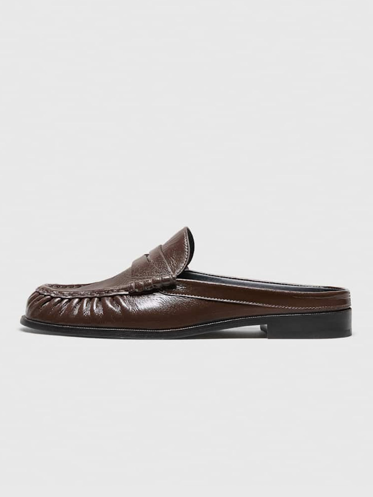 Crinkle Coffee Round-Toe Chic Slip-On Mules Flats