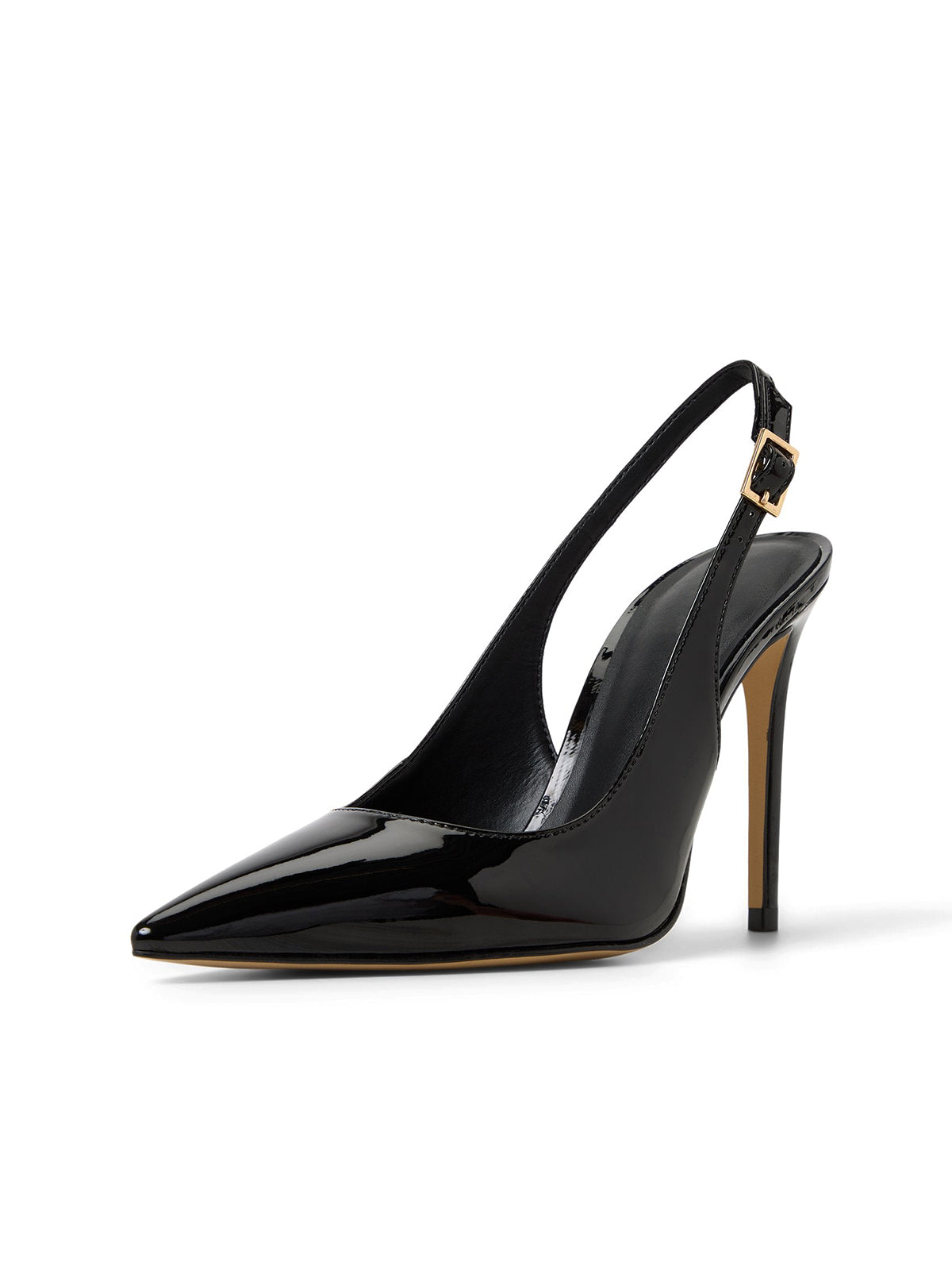 Patent Black Pointed-Toe Classic Buckle Slingback High Heels