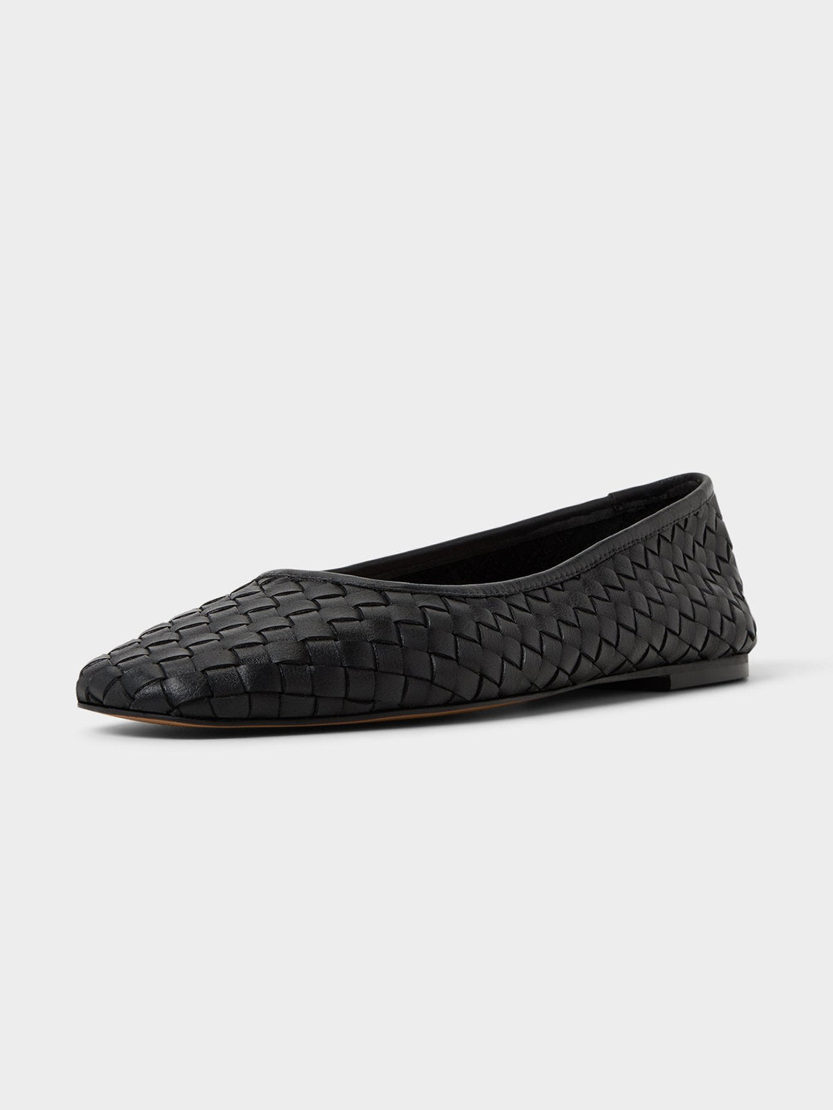 Black Woven Vegan Leather Square-Toe Simple And Classic Ballet Flats