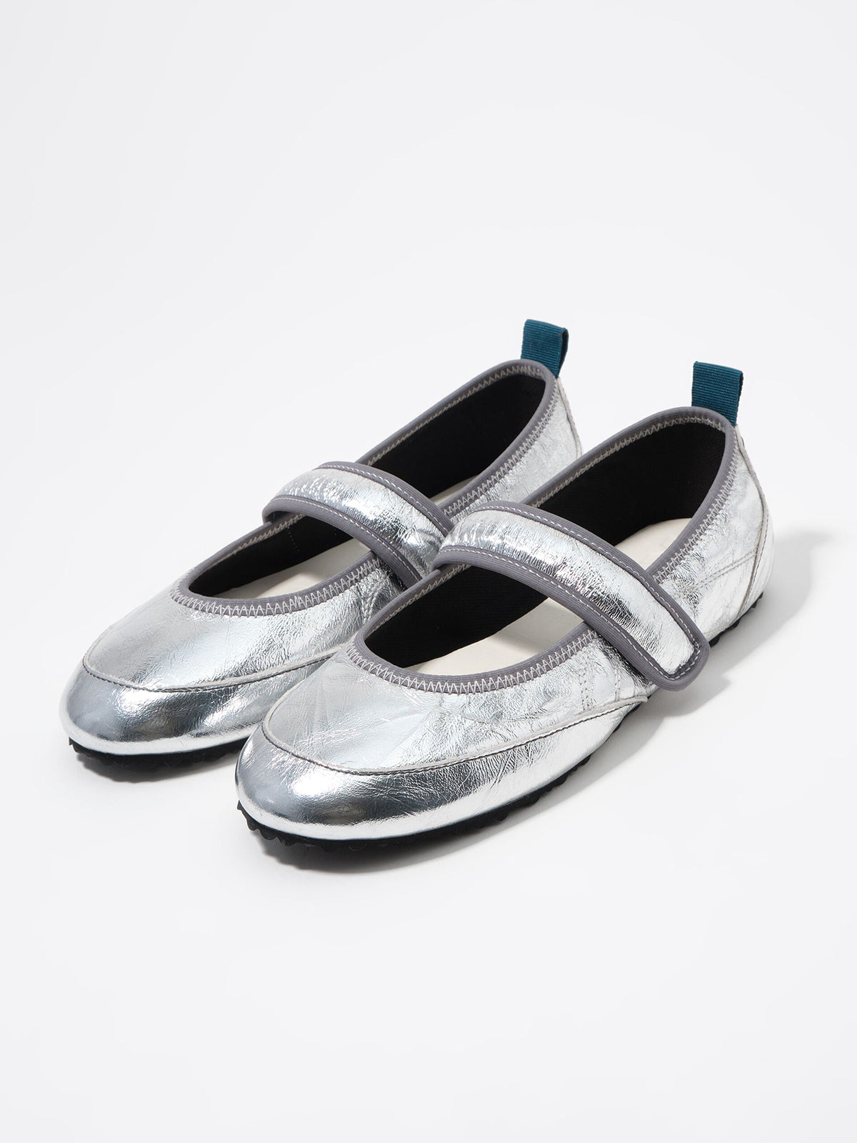 Metallic Silver Round-Toe Chic Mary Jane Strap Flats