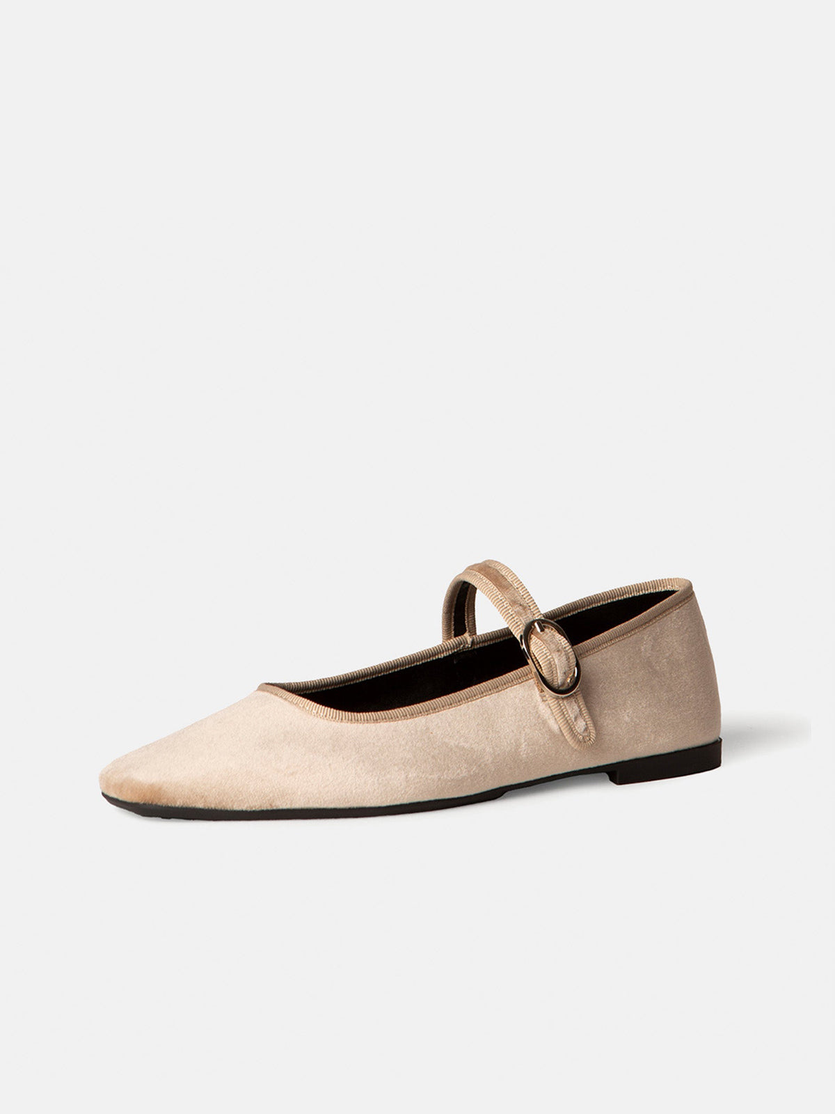 Ivory Velvet Square-Toe Classic Bridge Strap Ballet Flats