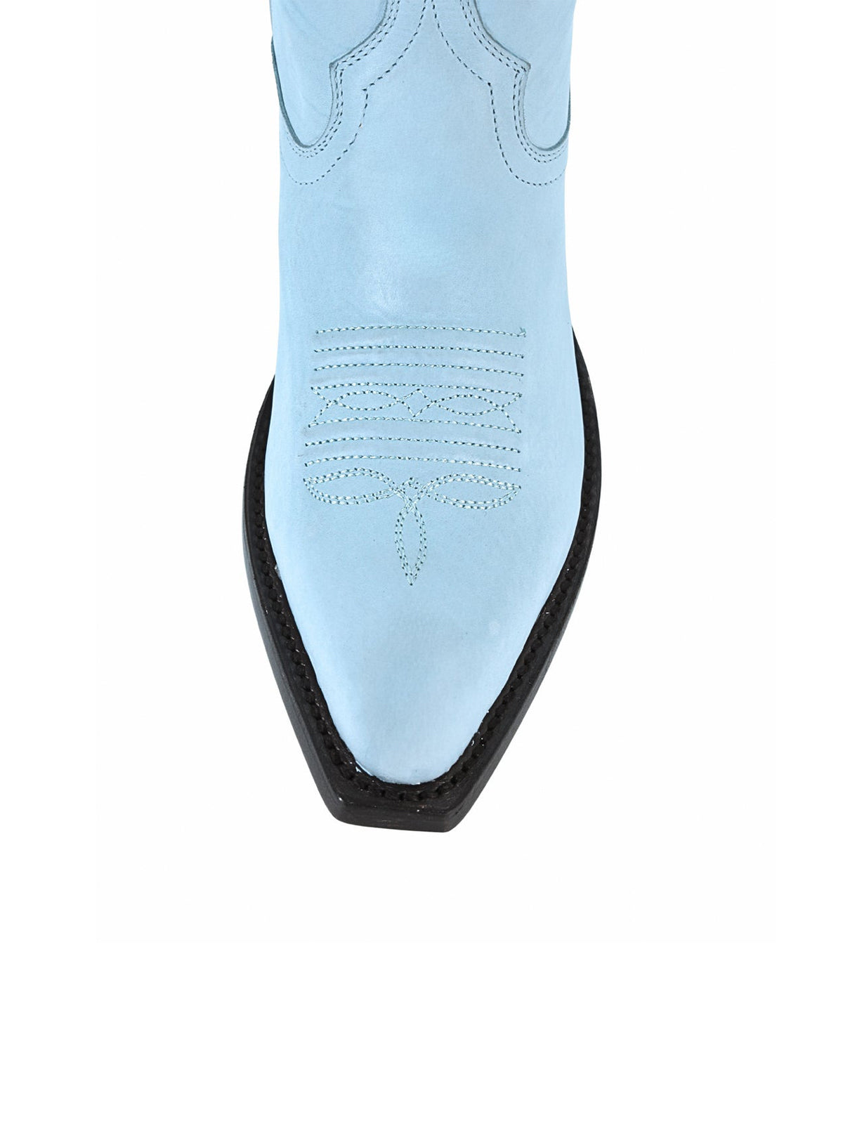 Sky Blue Snip-Toe Flowers Applique Chic Mid Calf Cowgirl Boots
