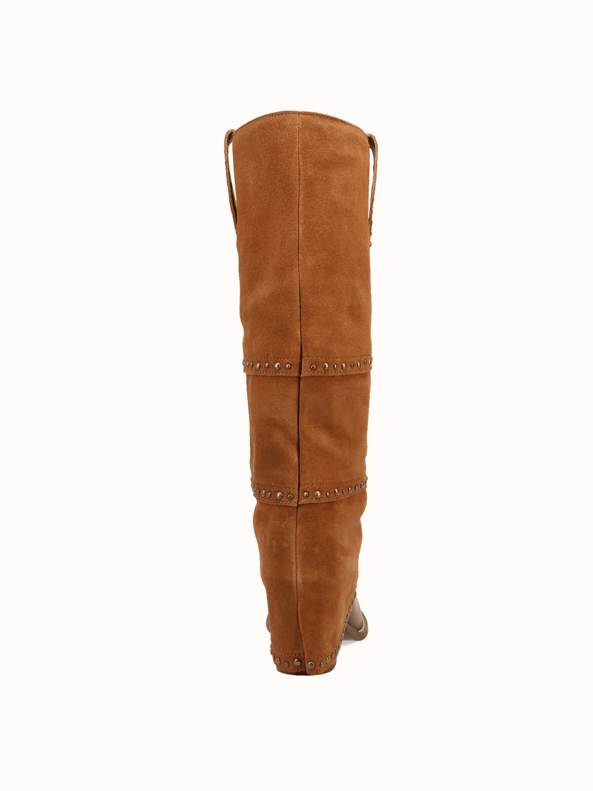 Brown Snip-Toe Faux Suede Fold-Over With Studs Wide Calf Knee High Cowgirl Boots