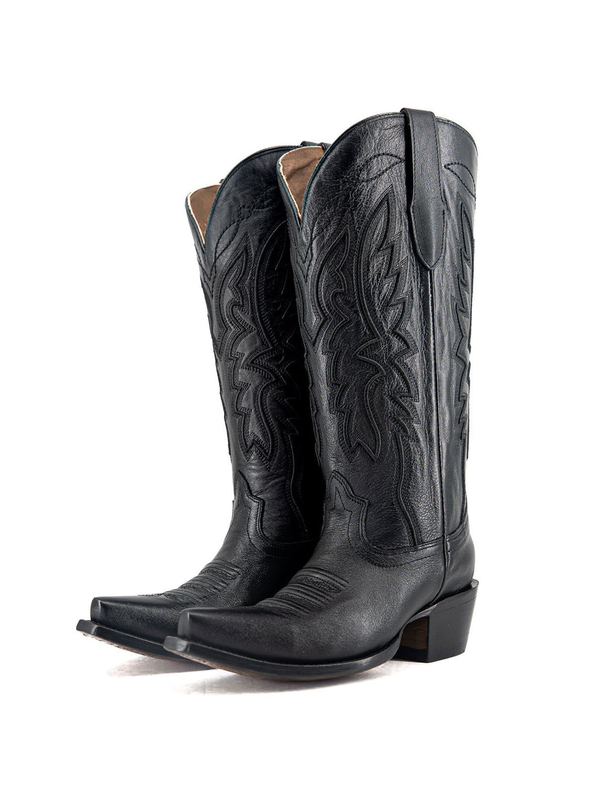 Western Snip-Toe Embroidery Half-Zip Mid Calf Cowgirl Boots - Black