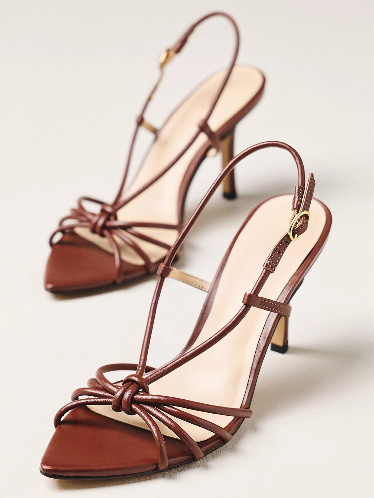 Chocolate Open Pointed-Toe Strappy And Buckle Slingback High Heels