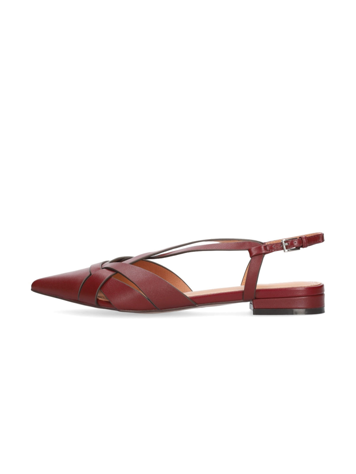 Burgundy Pointed-Toe Crossed Back Strap Chic Flats
