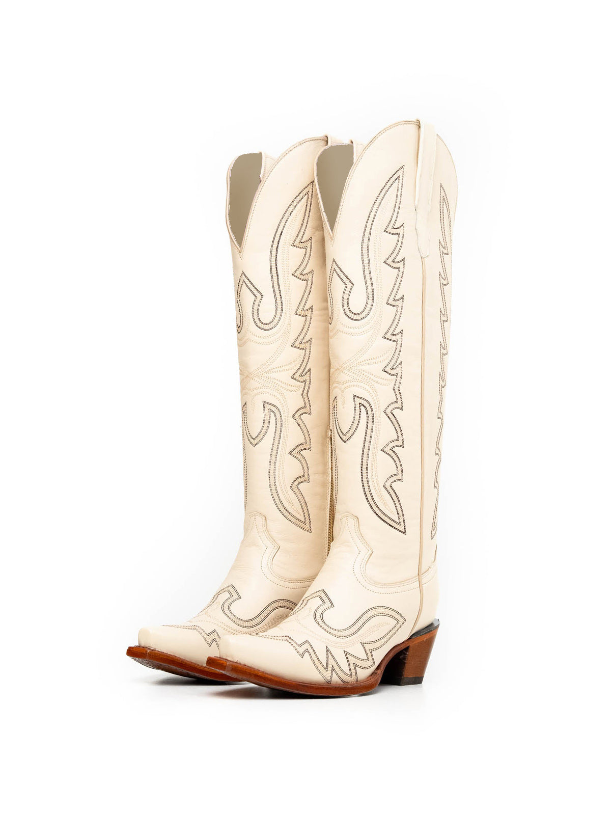 Bone Snip-Toe Embroidery Knee High Tall Half-Zip Cowgirl Boots