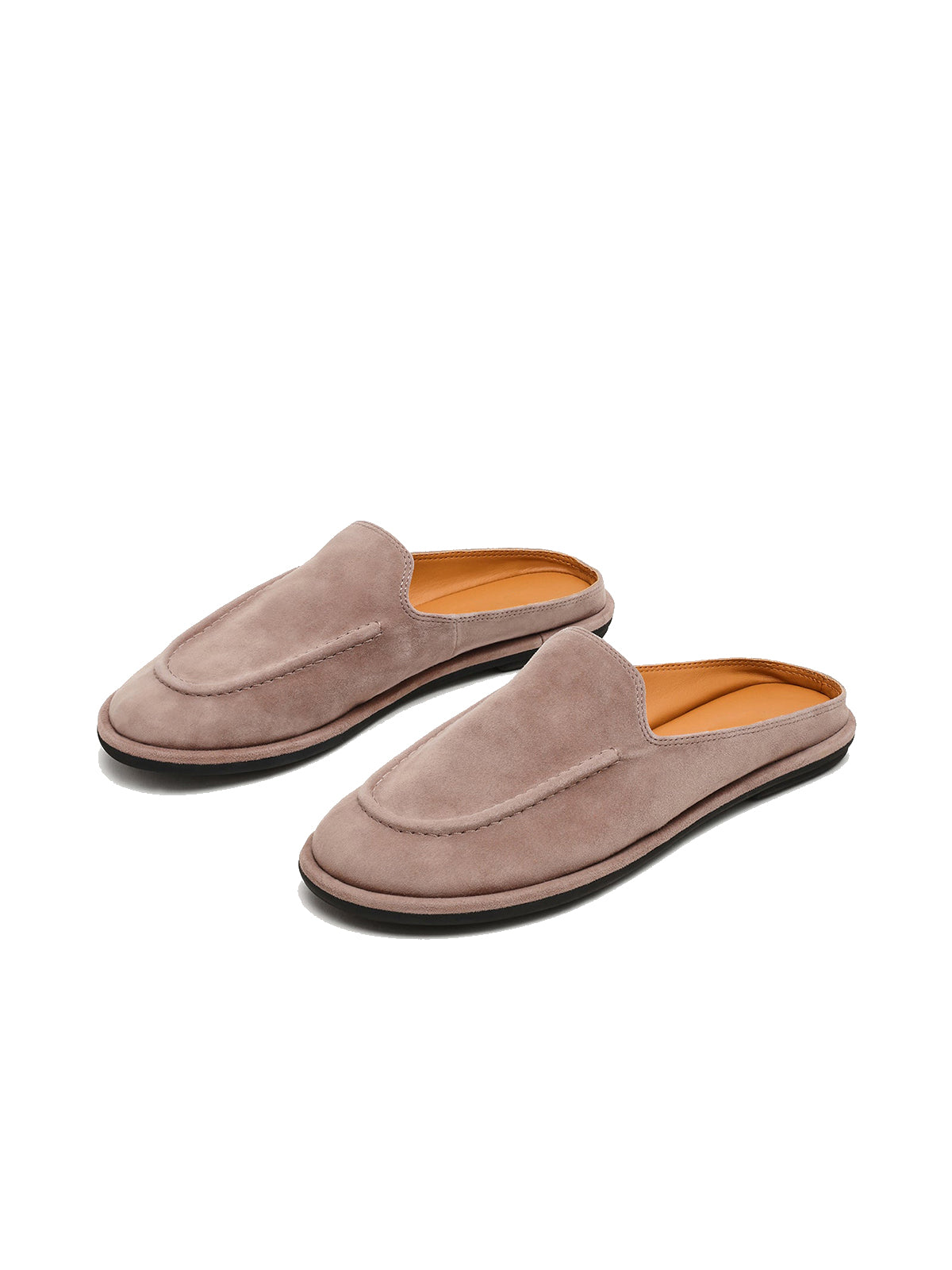 Taupe Faux Suede Round-Toe Slip-On Backless Flats