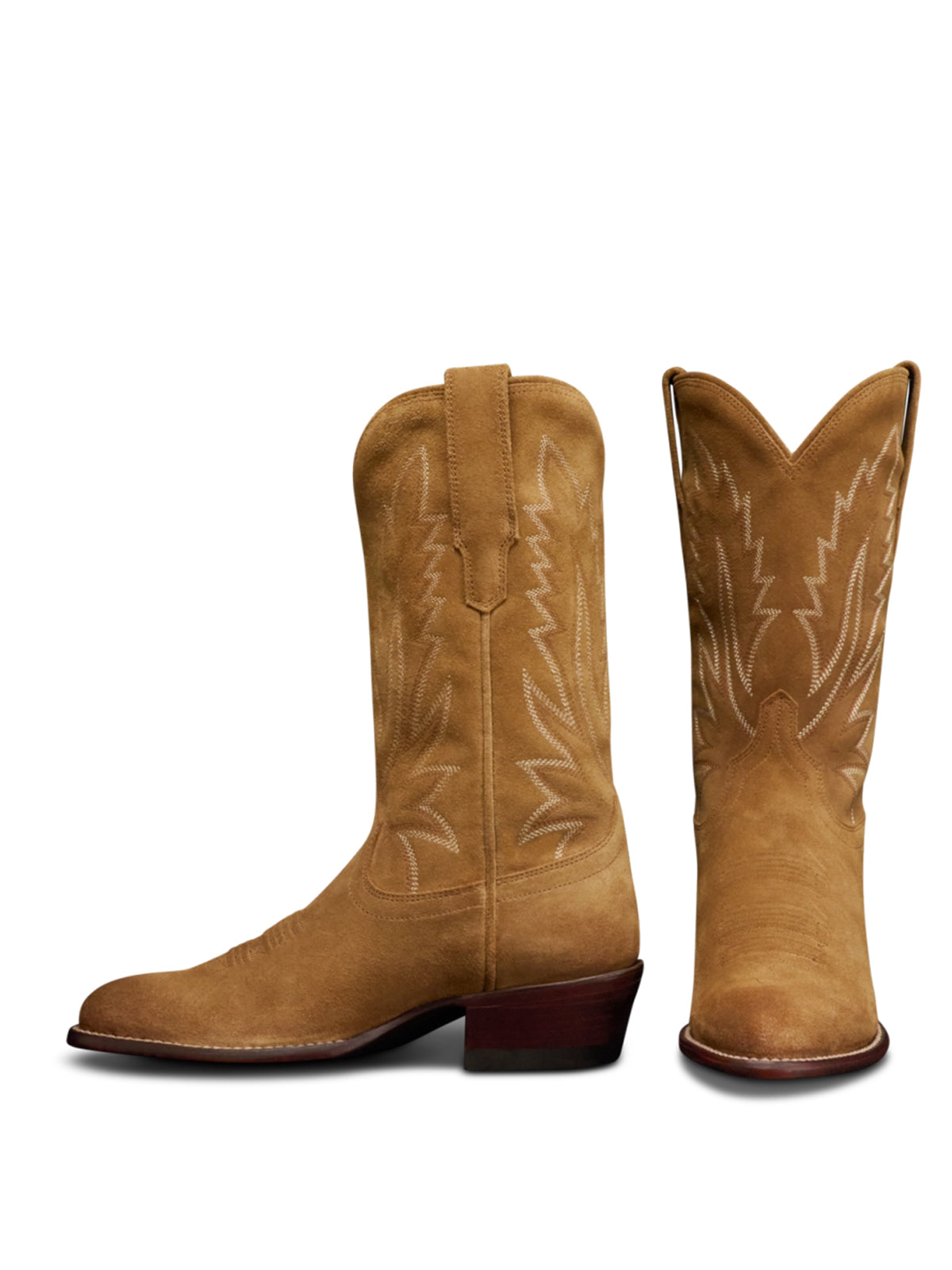 Caramel Faux Suede Almond-Toe Embroidery Mid Calf Cowgirl Boots