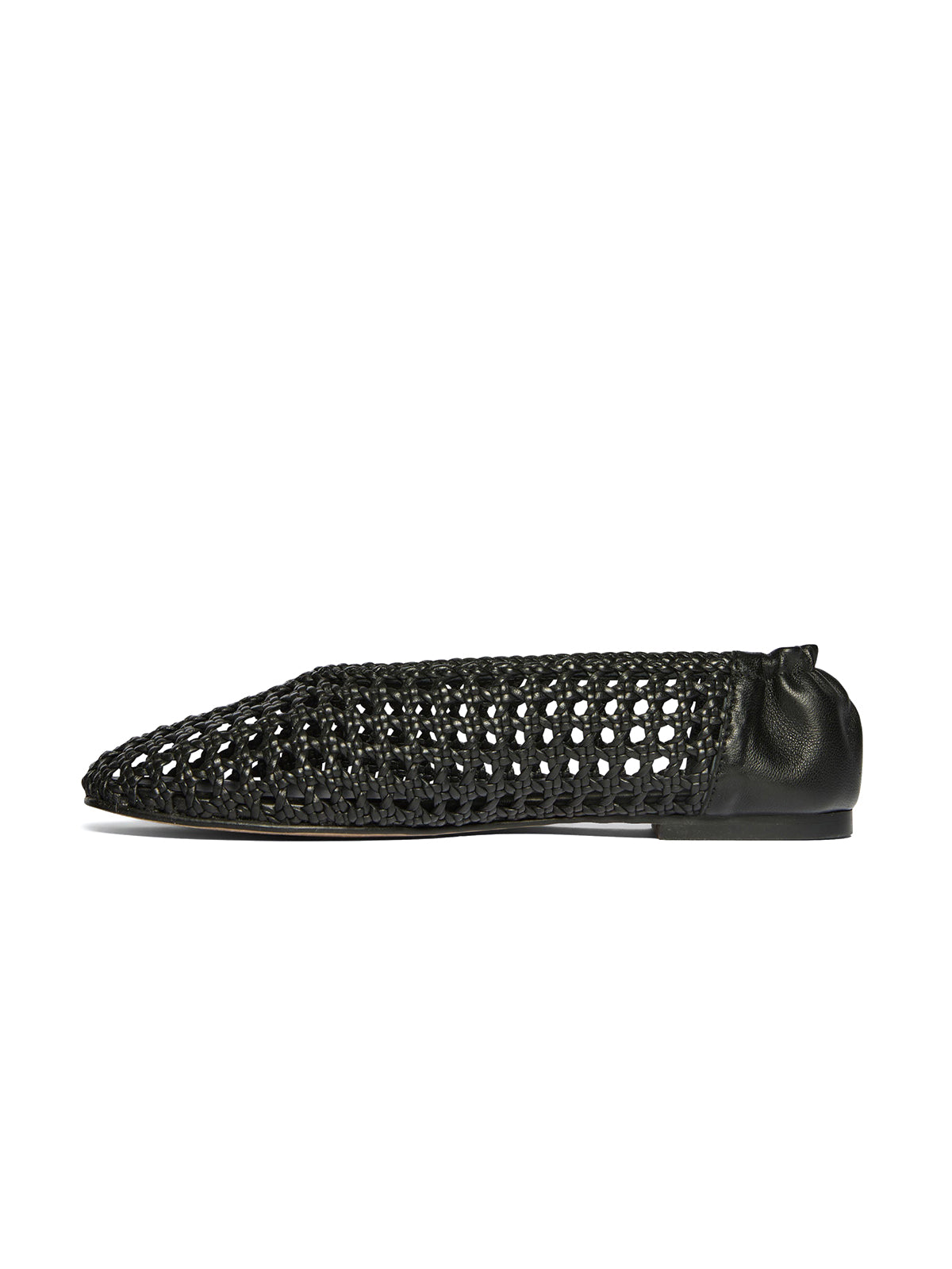 Black Woven Vegan Leather Chic Round-Toe Slip-On Ballet Flats